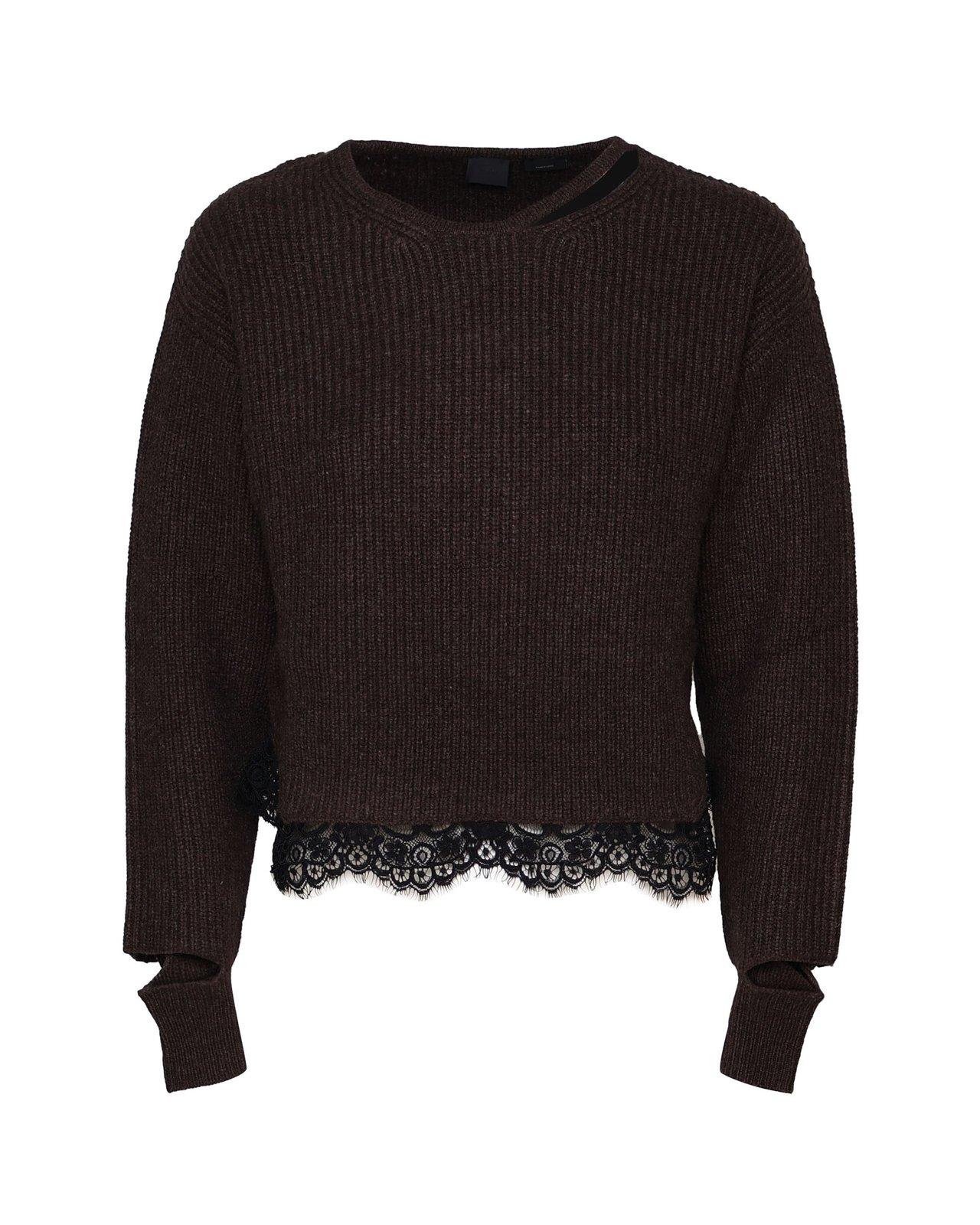 Shop Pinko Lace Hem Cut-out Jumper In Brown