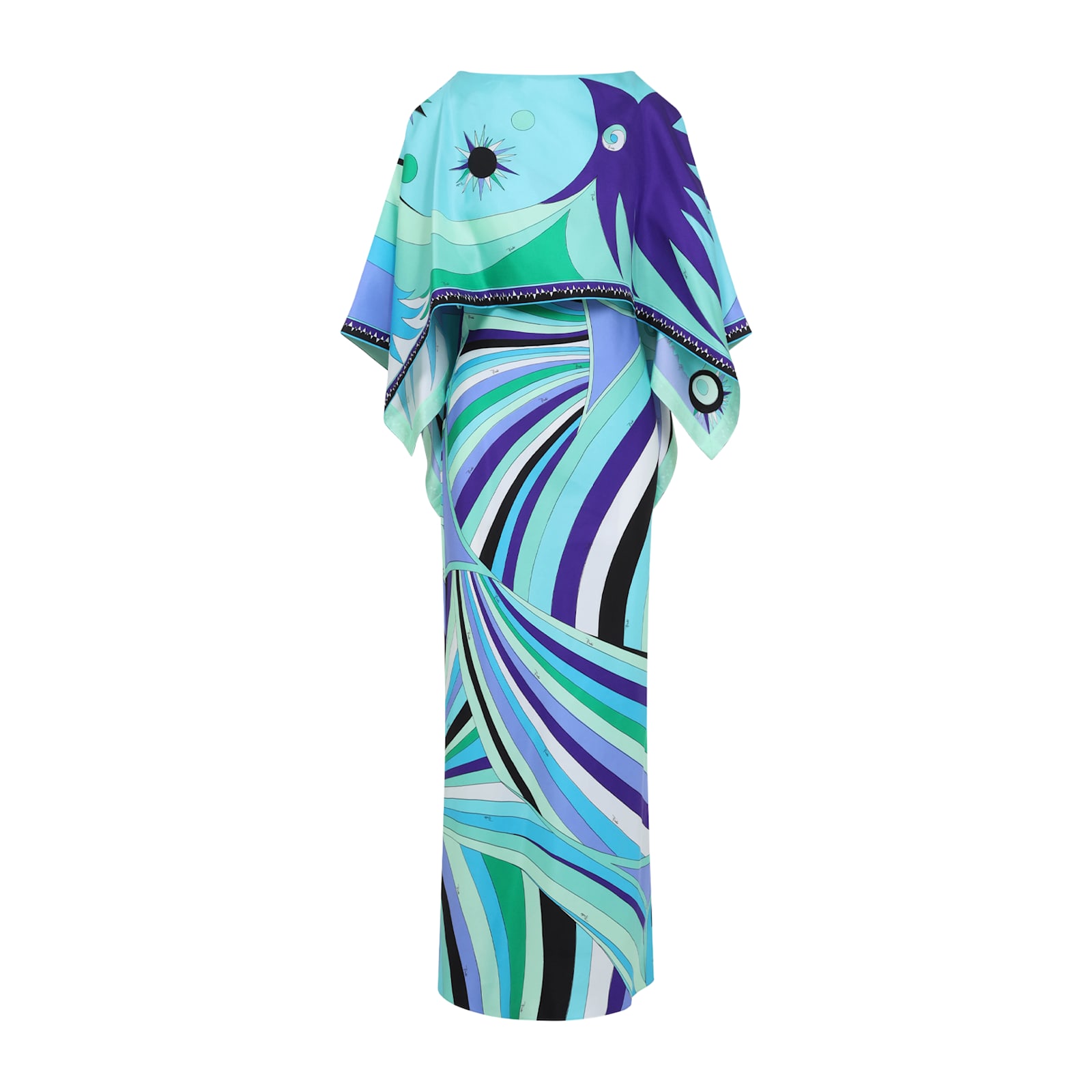 Pucci Iride Print Long Silk Dress With Cape