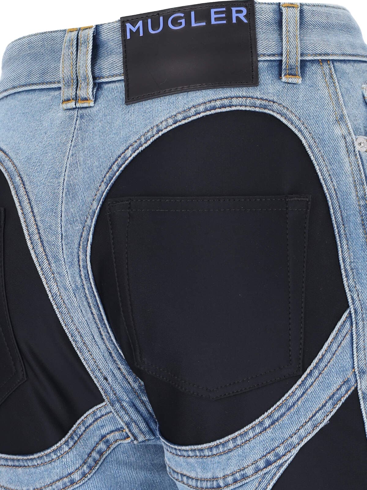 Shop Mugler Bi-material Jeans In Light Blue