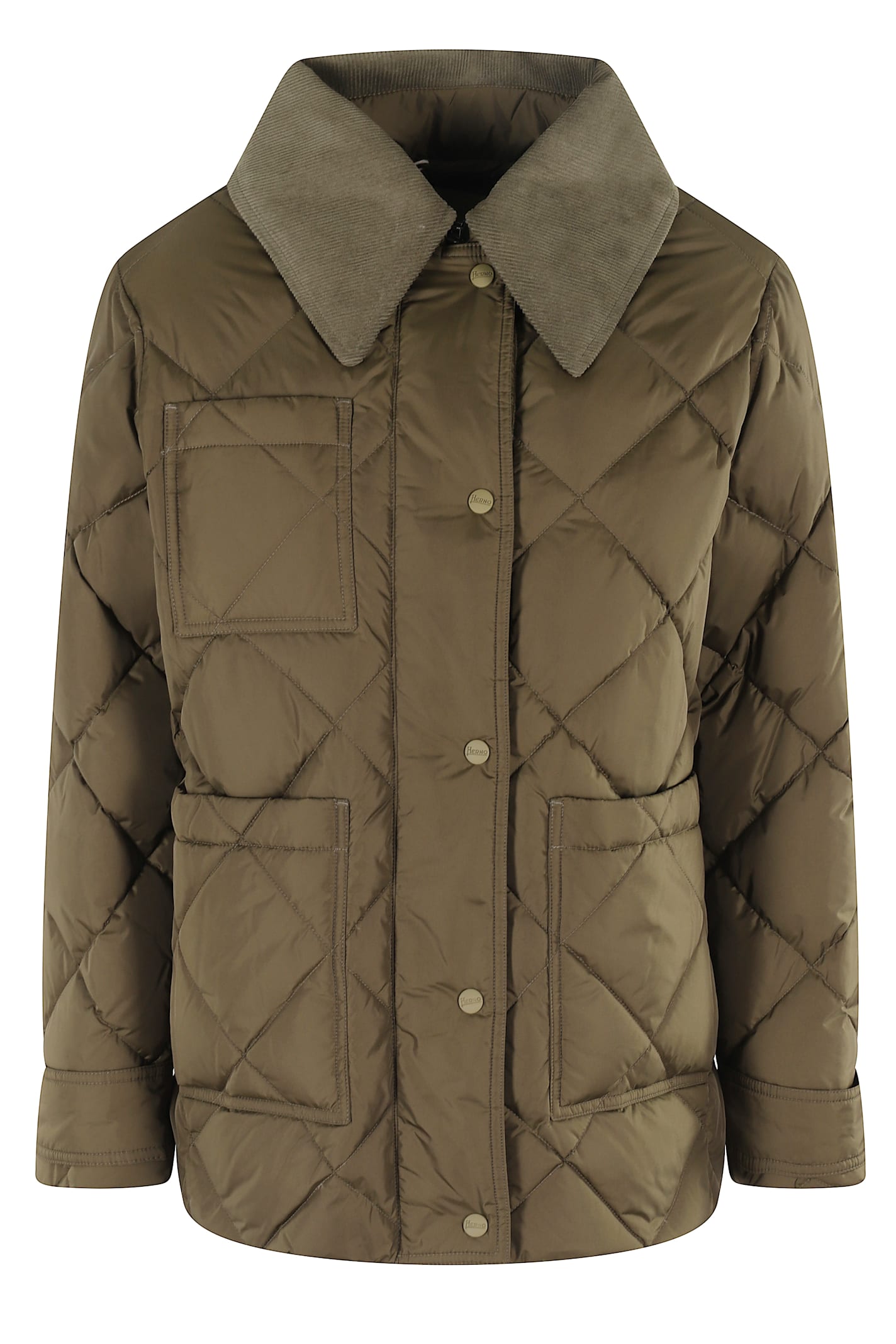 Herno Short Jacket With Collar Detail And Quilted Design In Green