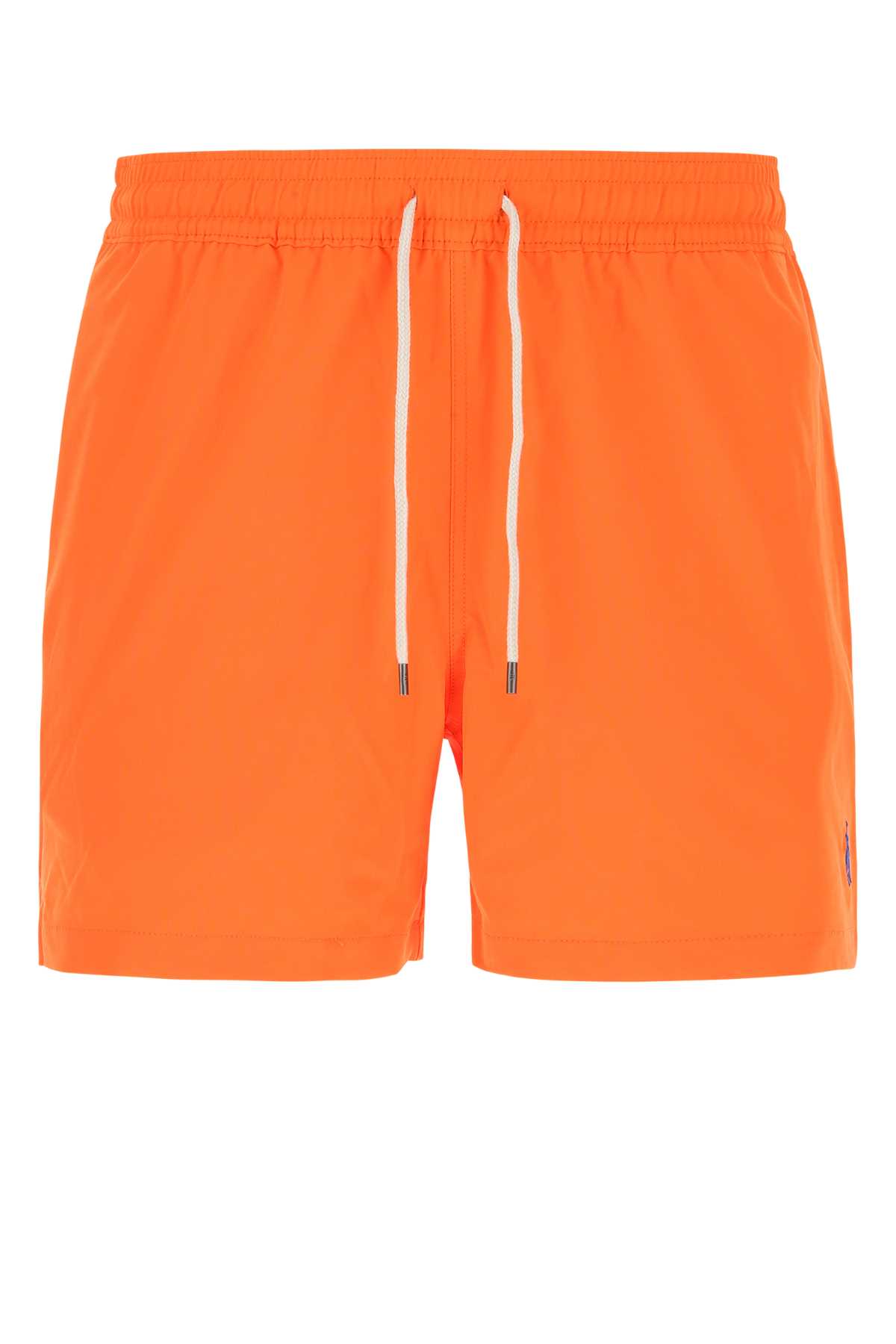 Shop Polo Ralph Lauren Orange Stretch Polyester Swimming Shorts In 012