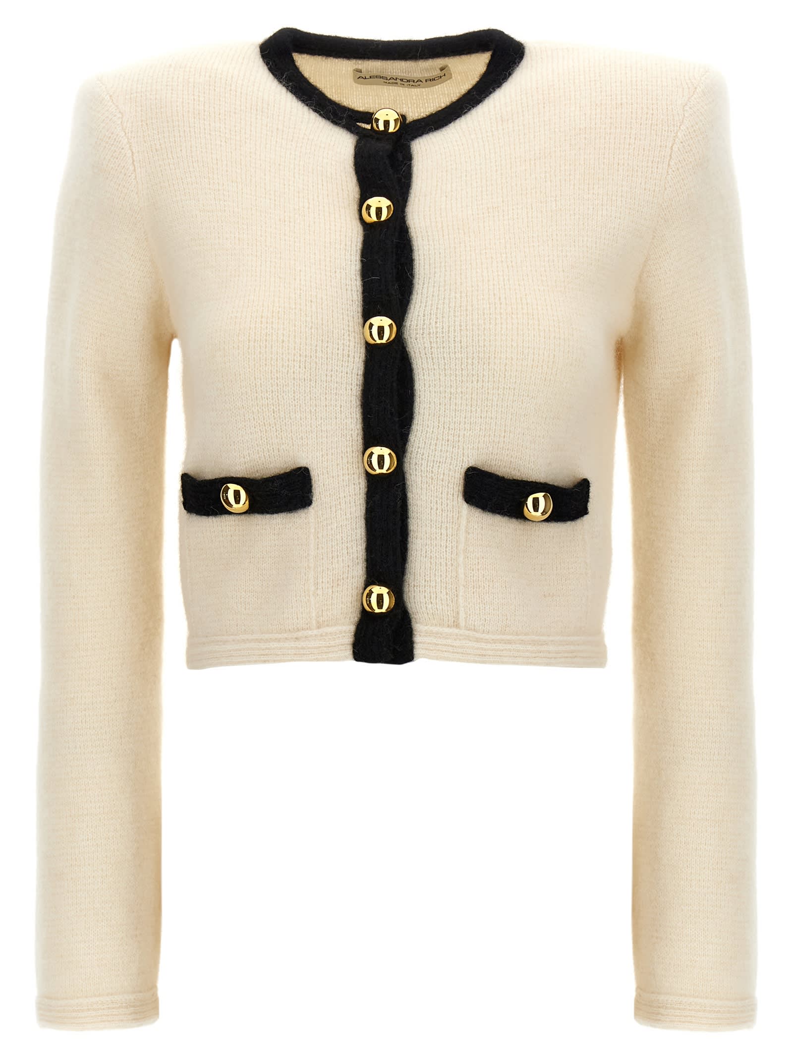 Shop Alessandra Rich Alpaca Cropped Cardigan In White/black