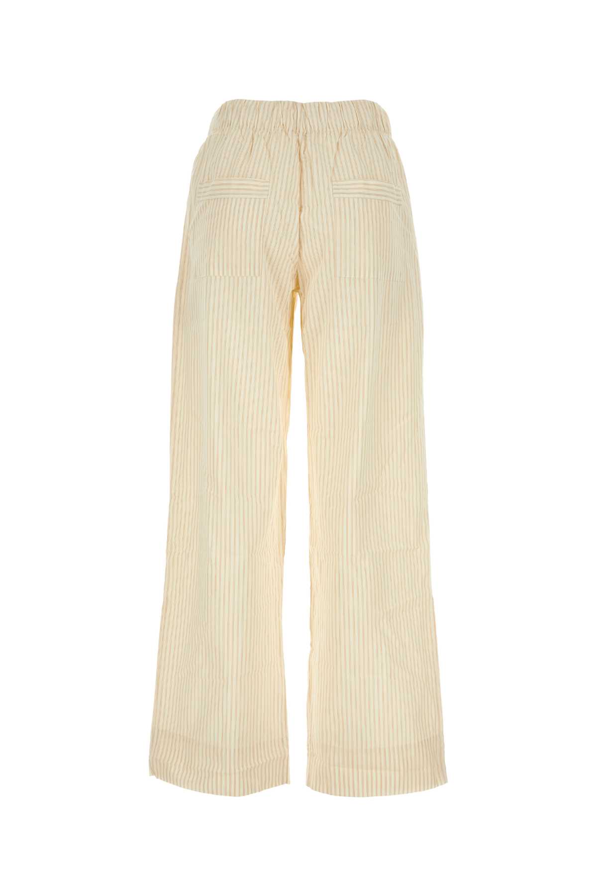 Tekla Embroidered Cotton Pyjama Pant In Wheatstripes