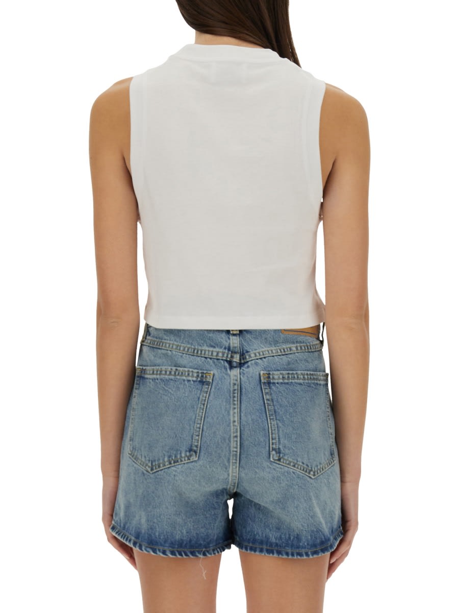 Shop M05ch1n0 Jeans Cropped Top With Print