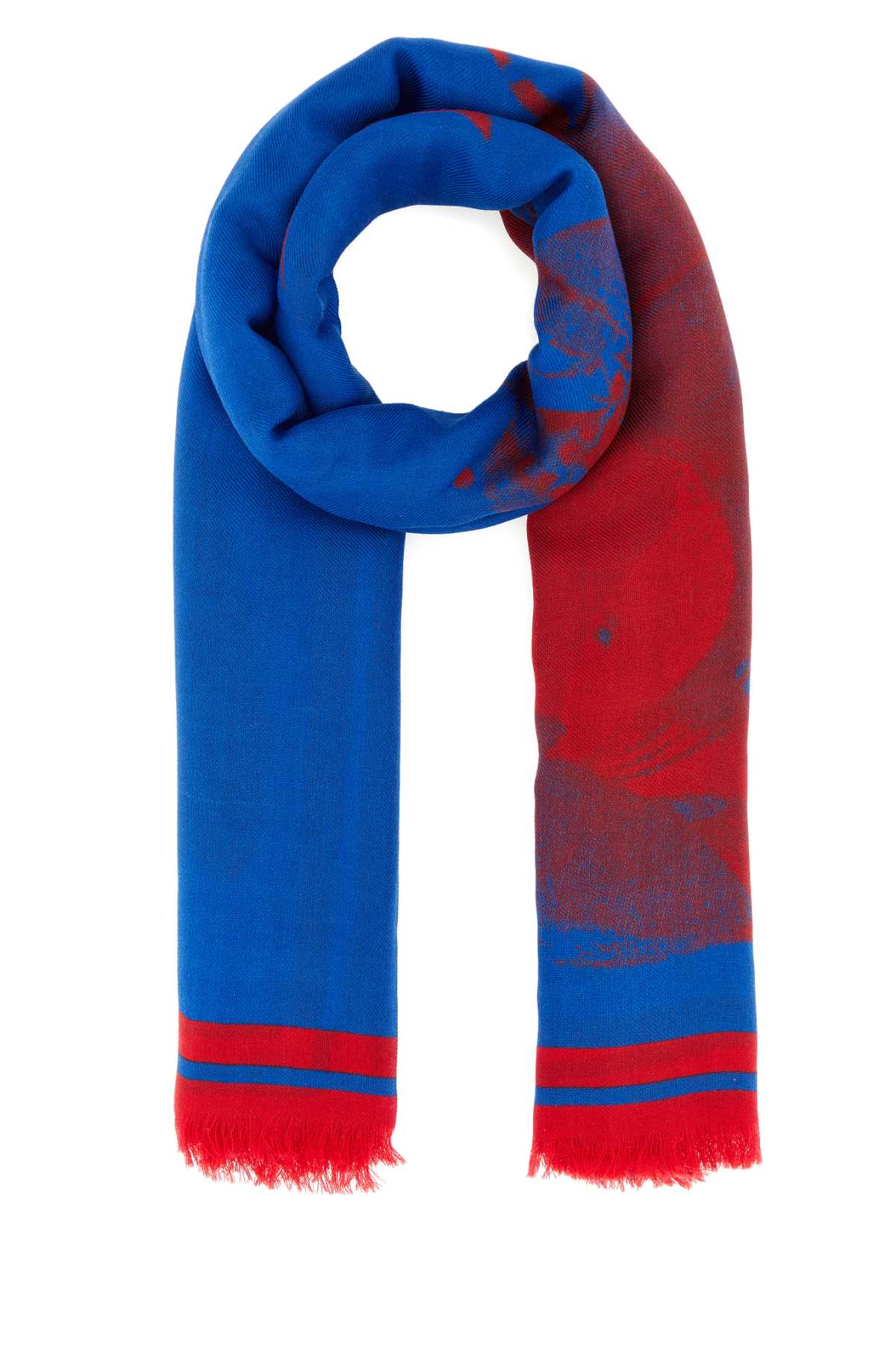 Shop Alexander Mcqueen Embroidered Wool Scarf In Royal/red