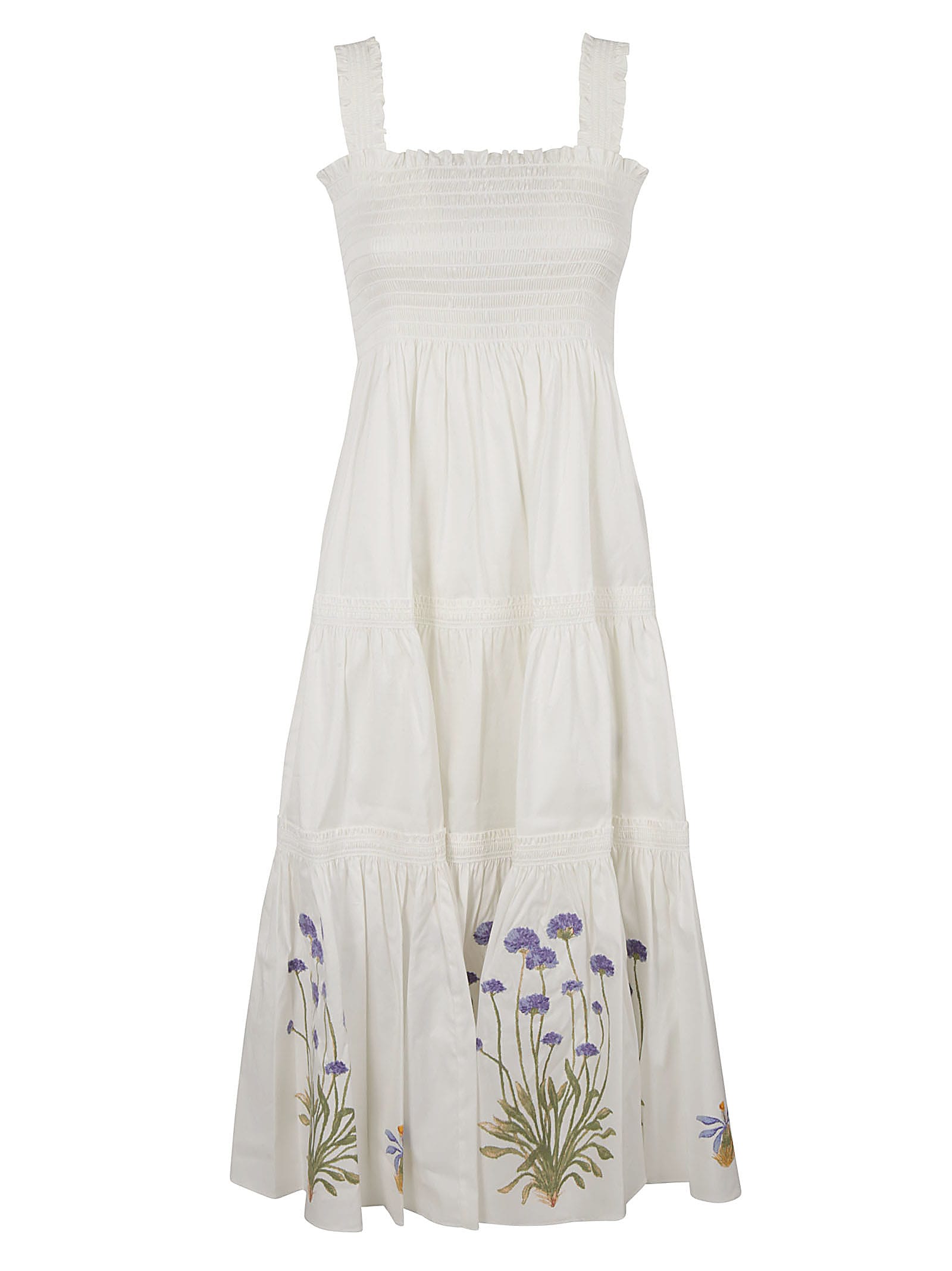 Tory Burch Embroidered Smocked Midi Dress