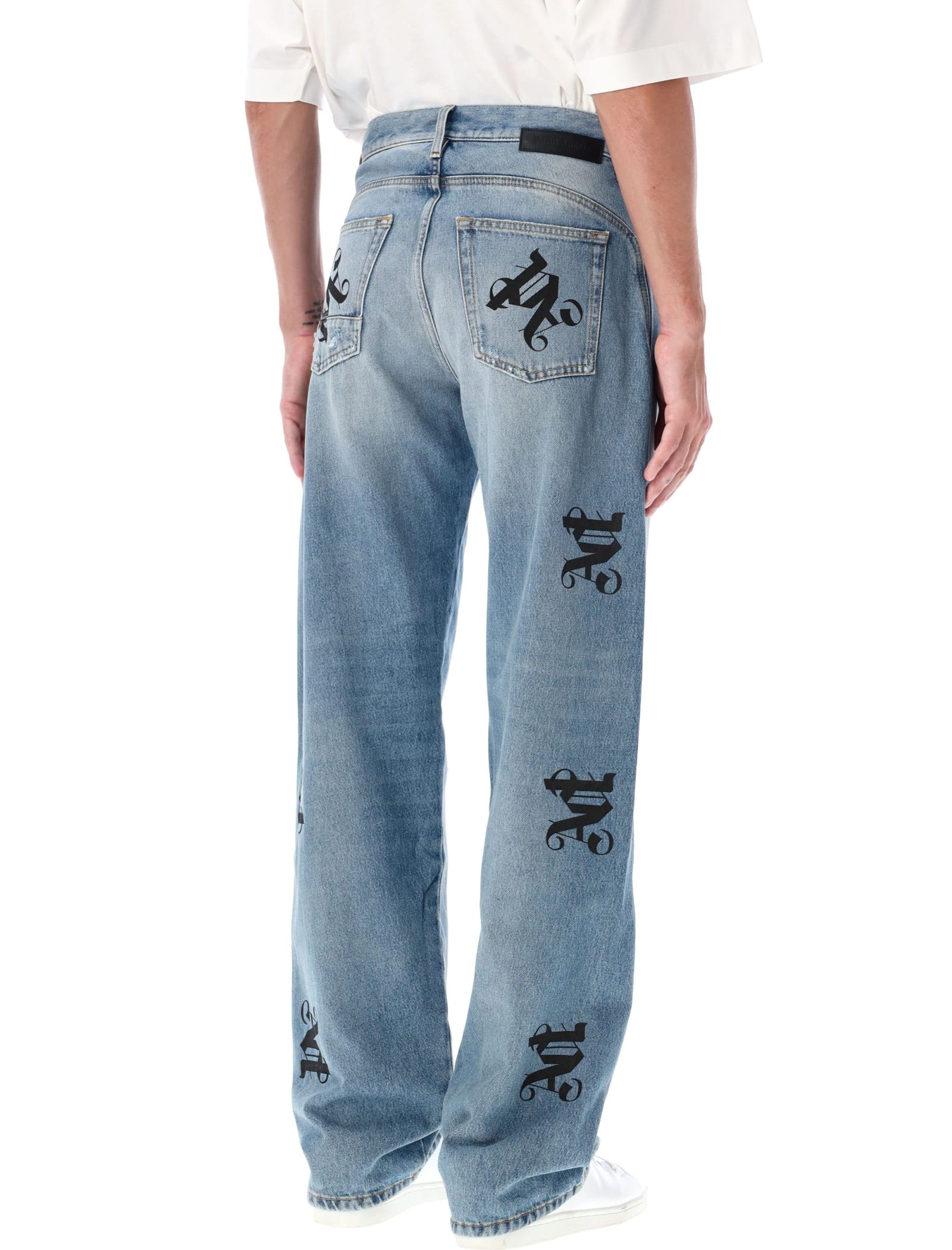 Shop Palm Angels Monogram Loose Denim Pant In Light Blue