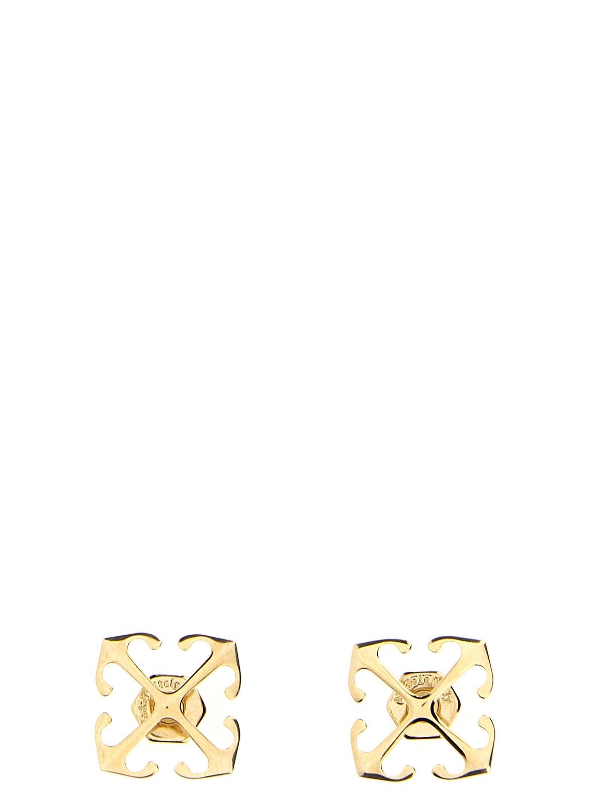 Shop Off-white Logo Engraved Earrings In Gold