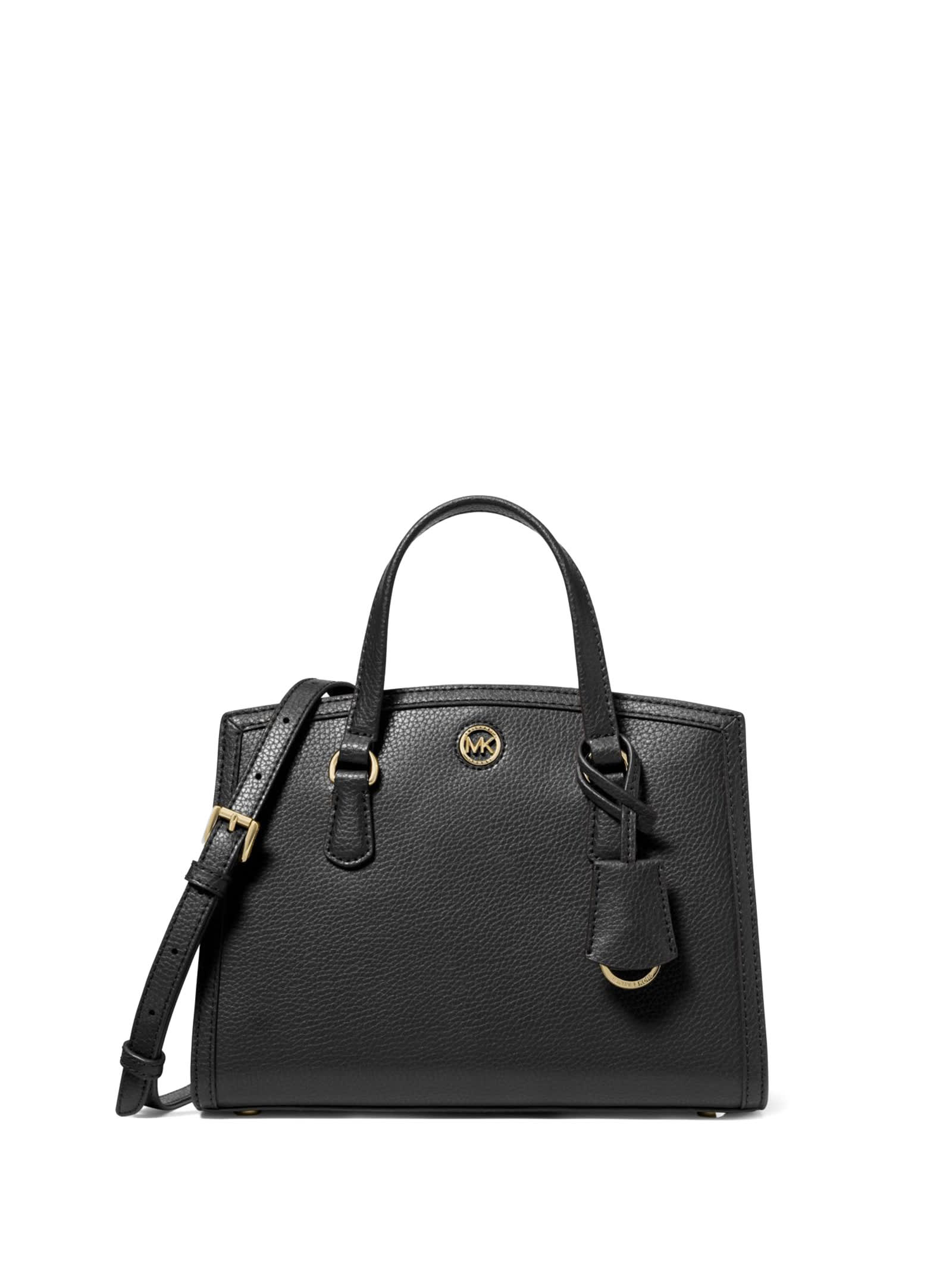 Shop Michael Kors Small Chantal Bag In Grained Leather In Black
