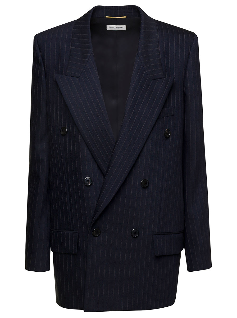 Saint Laurent Blue Double-breasted Blazer In Wool Woman