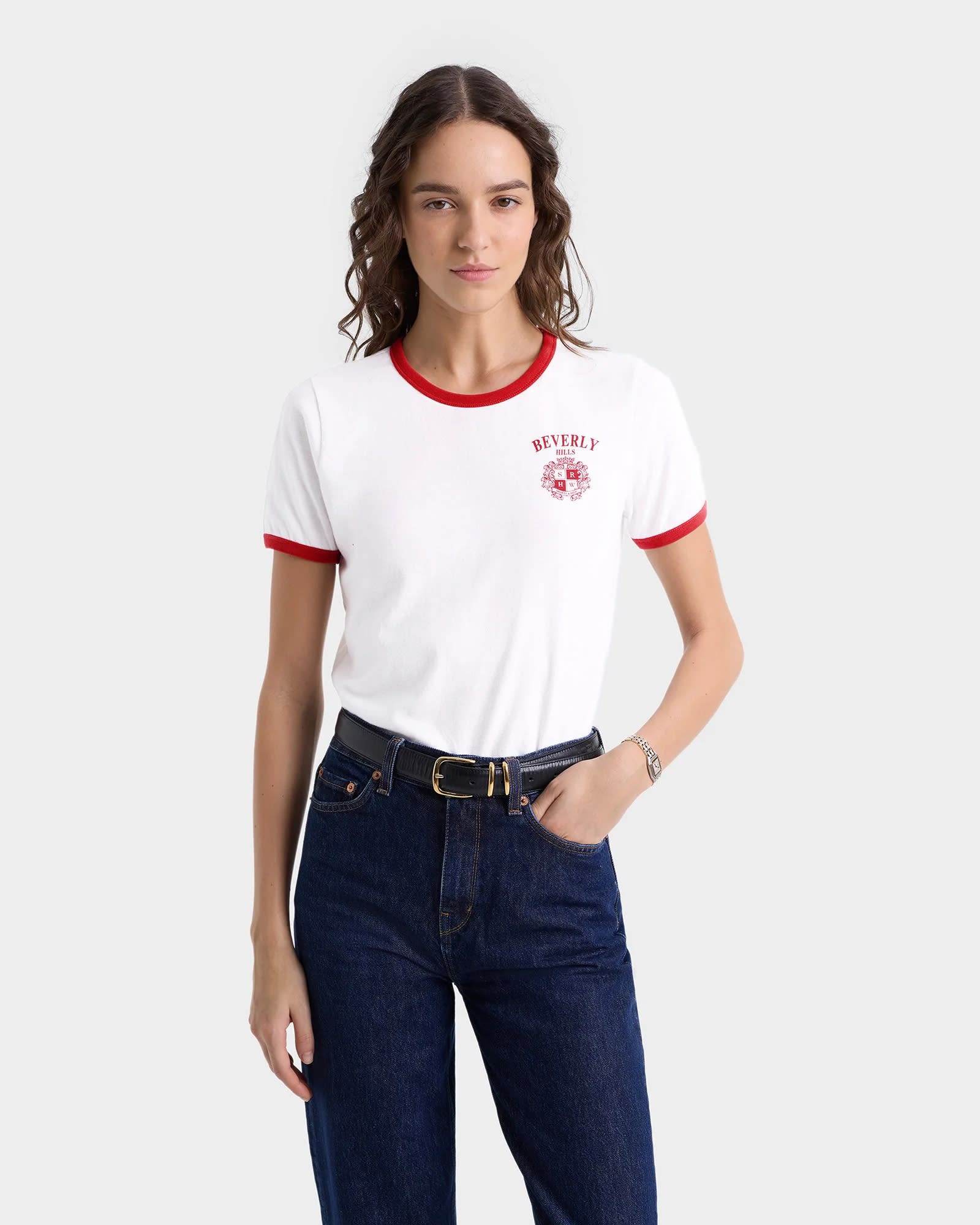 Sporty & Rich Bh Crest Soft Ringer Tee In White