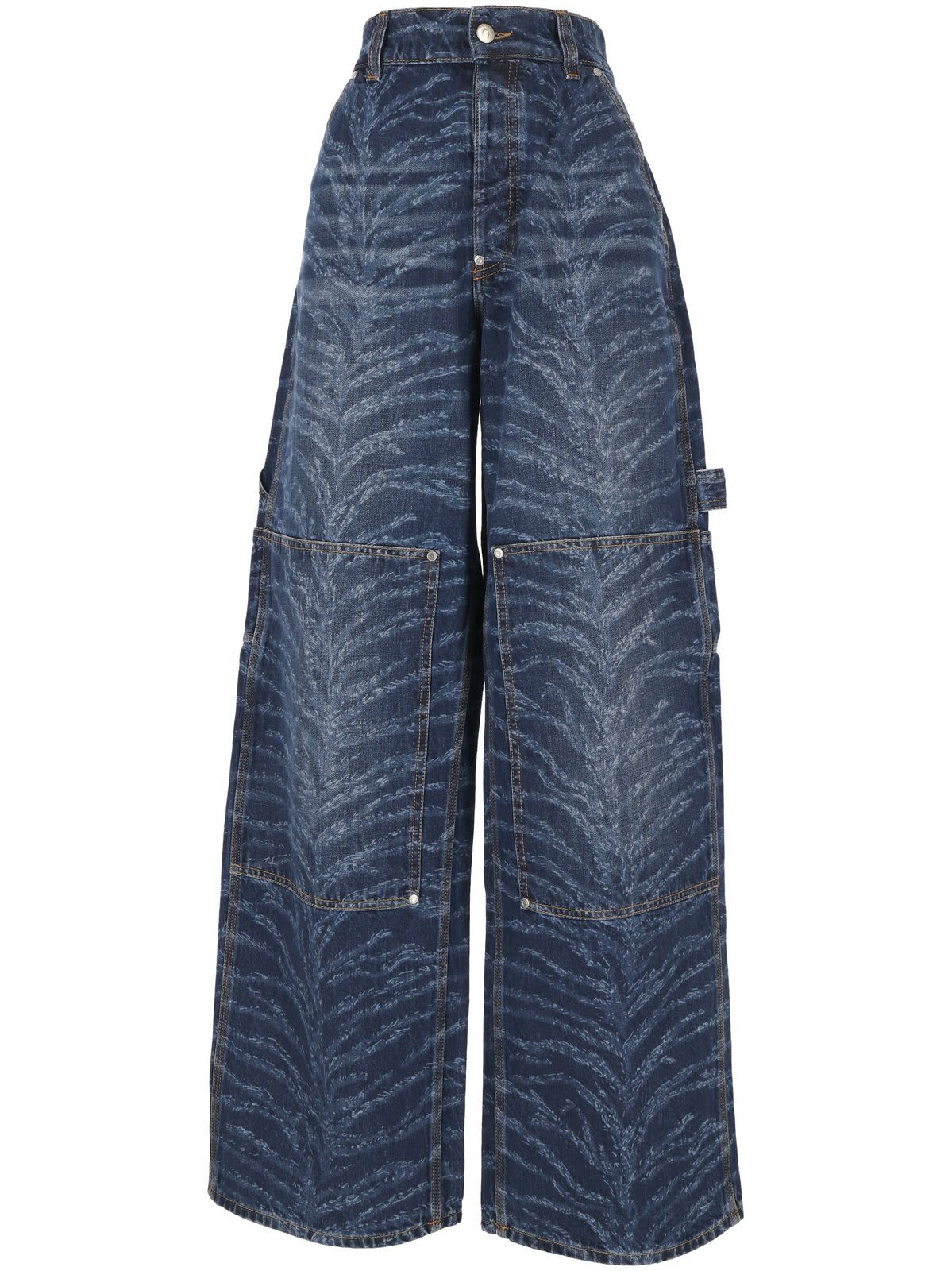 Shop Stella Mccartney Tiger Printed High-waist Cargo Jeans In Blu