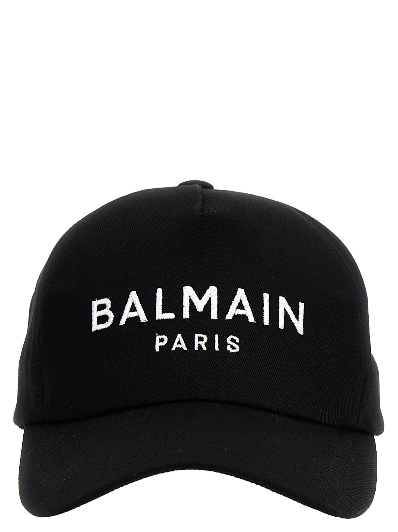 Shop Balmain Logo Embroidery Baseball Cap In White/black