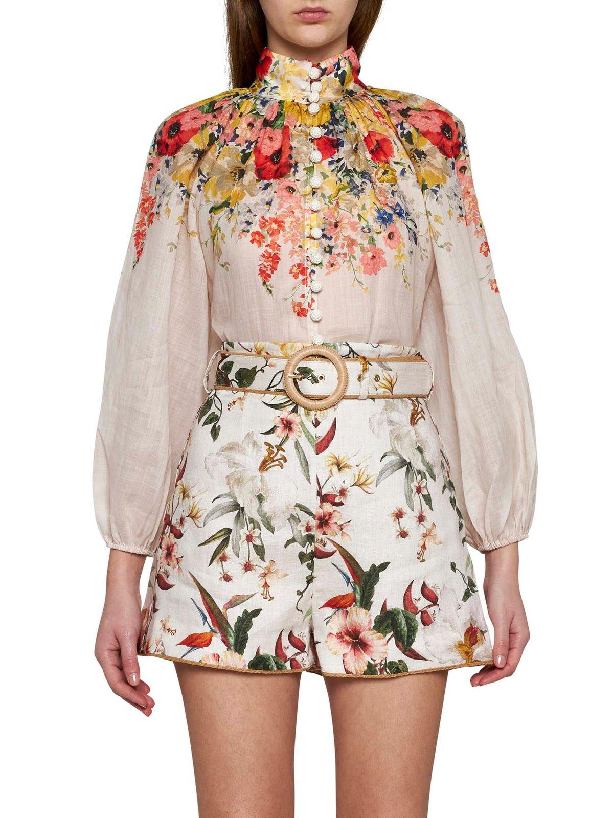 Shop Zimmermann Lexi Fitted Floral Printed Shorts In White