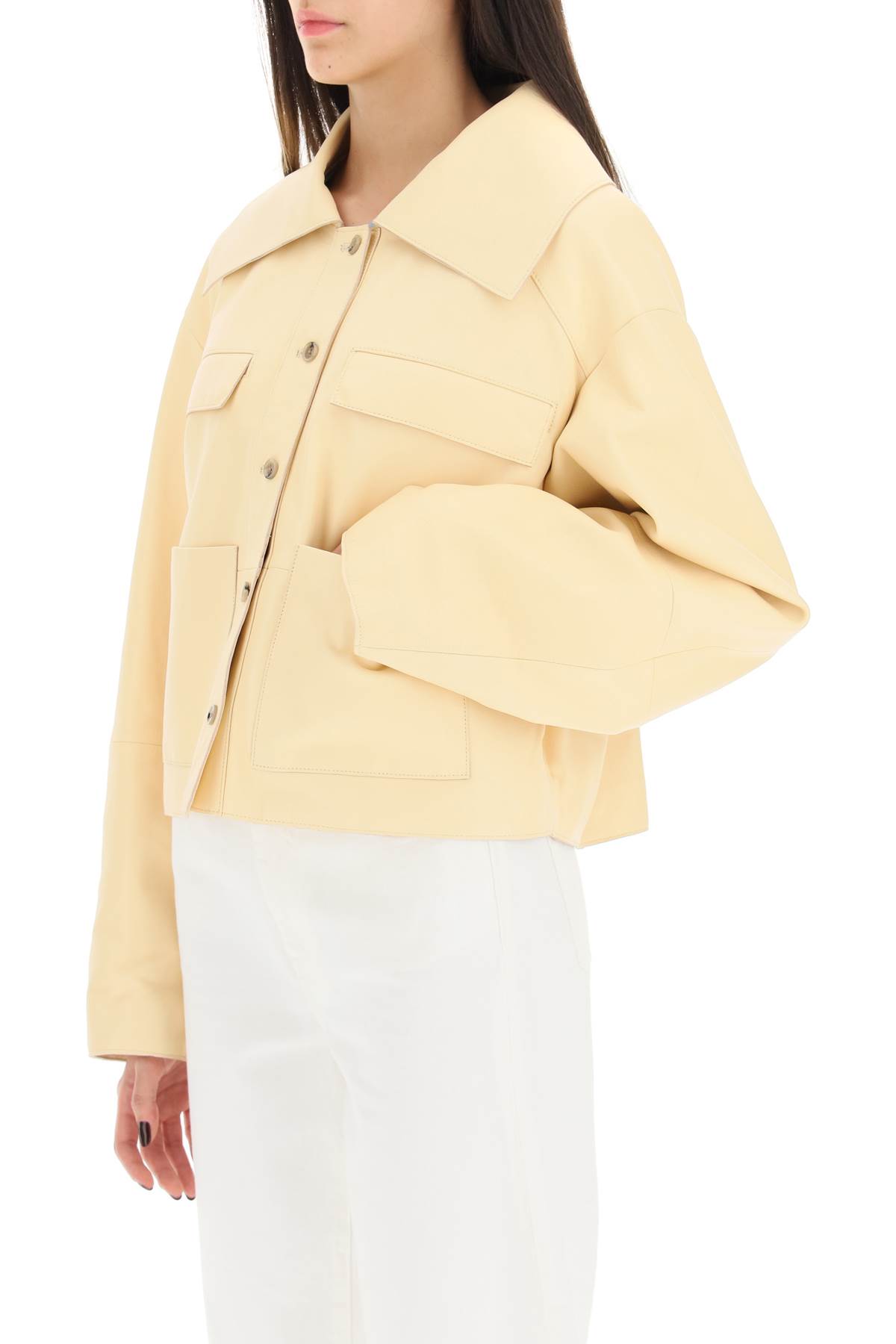 Shop Loulou Studio Sulat Leather Jacket In Cream (yellow)
