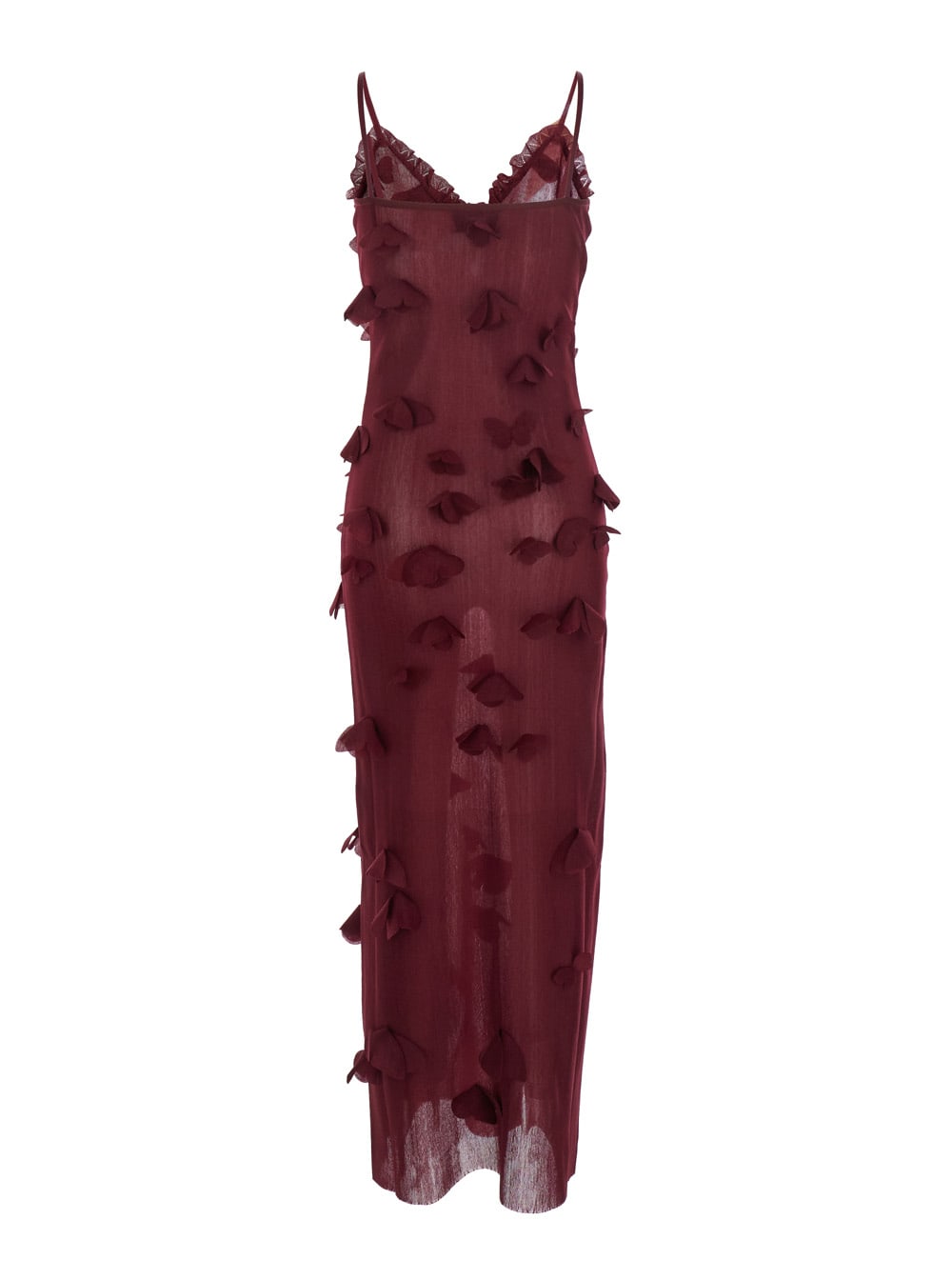 Coperni Red Sleeveless Midi Dress With V Neck And Butterfly Embellishments In Tech Fabric Woman In Brown