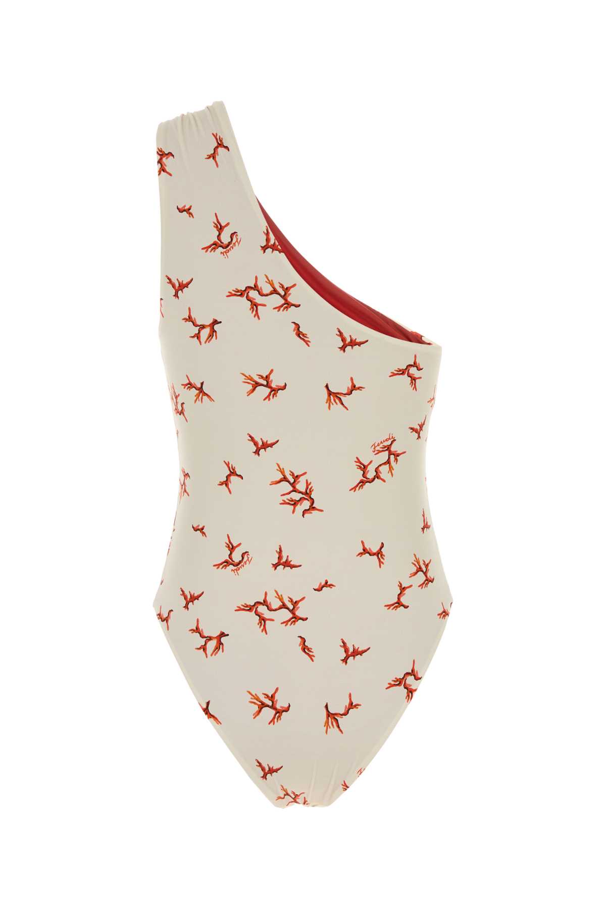 Fendi Asymmetrical One-shoulder Printed Swimsuit In White