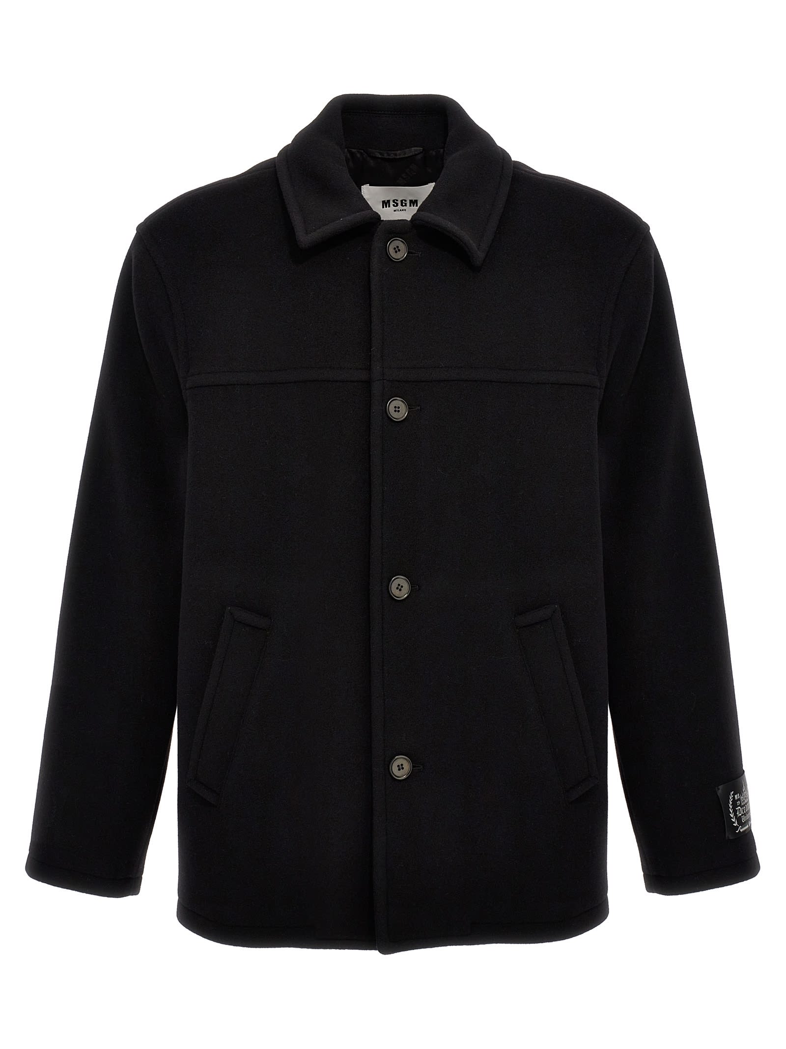 Shop Msgm Peacoat Coat In Black