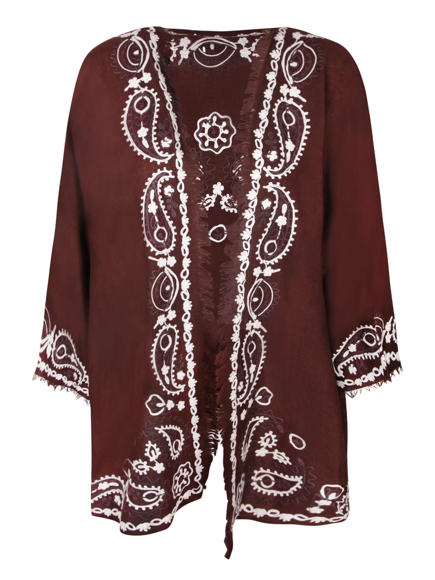 Shop P.a.r.o.s.h Brown Cashmere Embroidered Cardigan Parosh