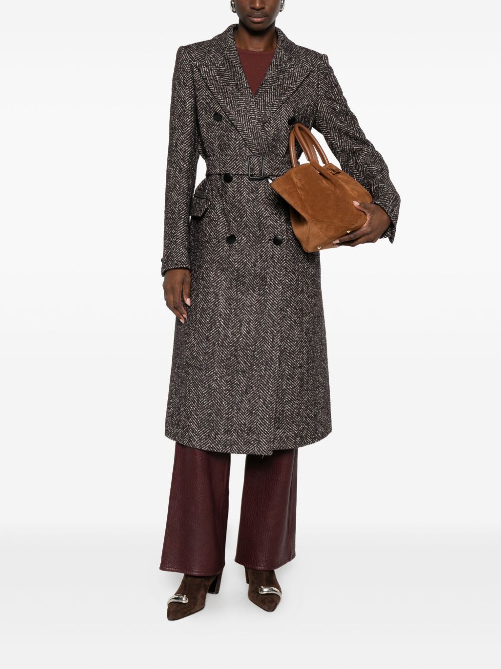 Tagliatore Herringbone Double-breasted Wool Coat In Brown