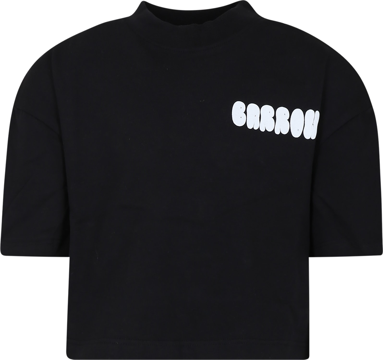Shop Barrow Black T-shirt For Girl With Logo And Smiley In Nero