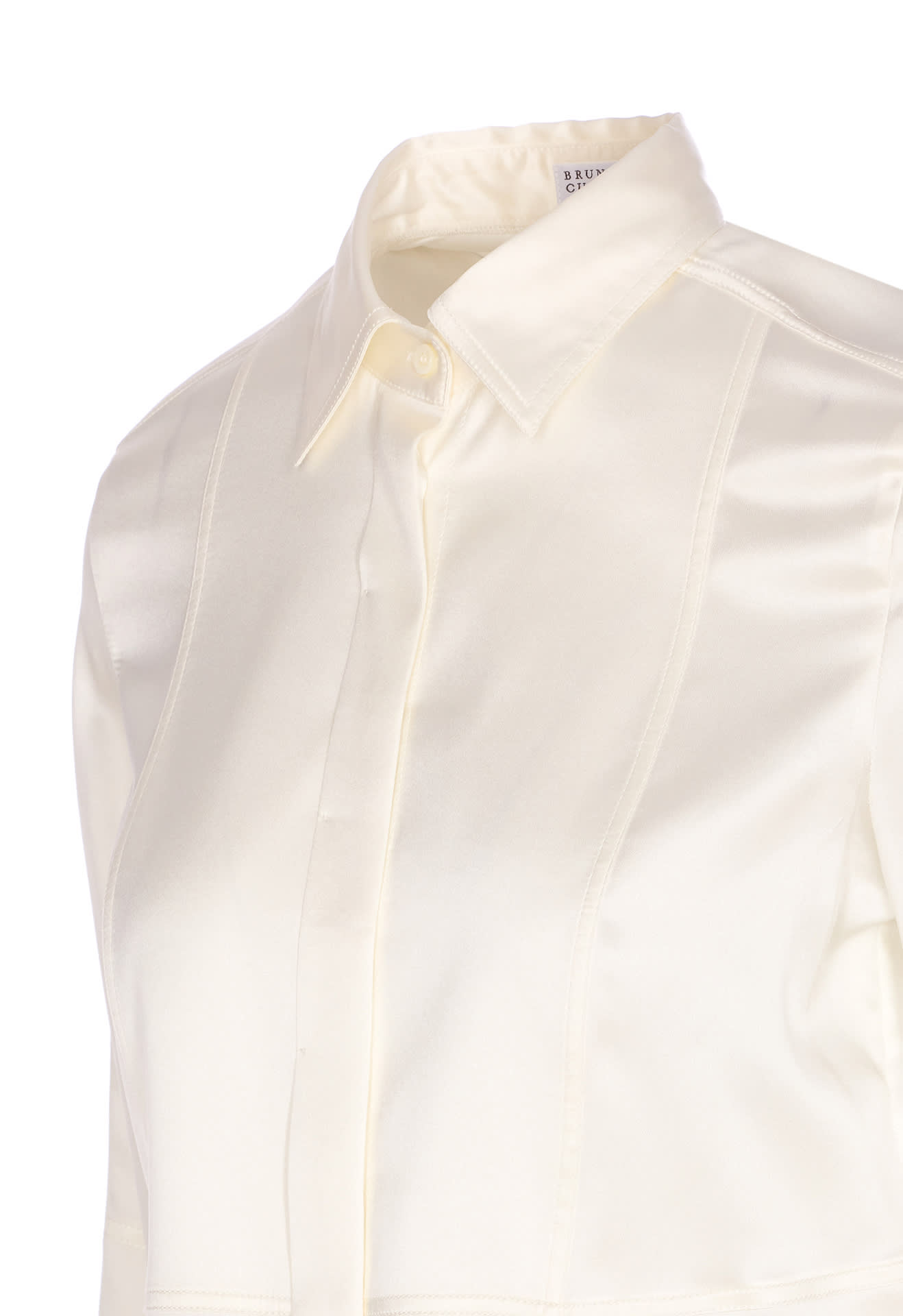 Brunello Cucinelli Women Shirt Satin Stretch With Monile In White