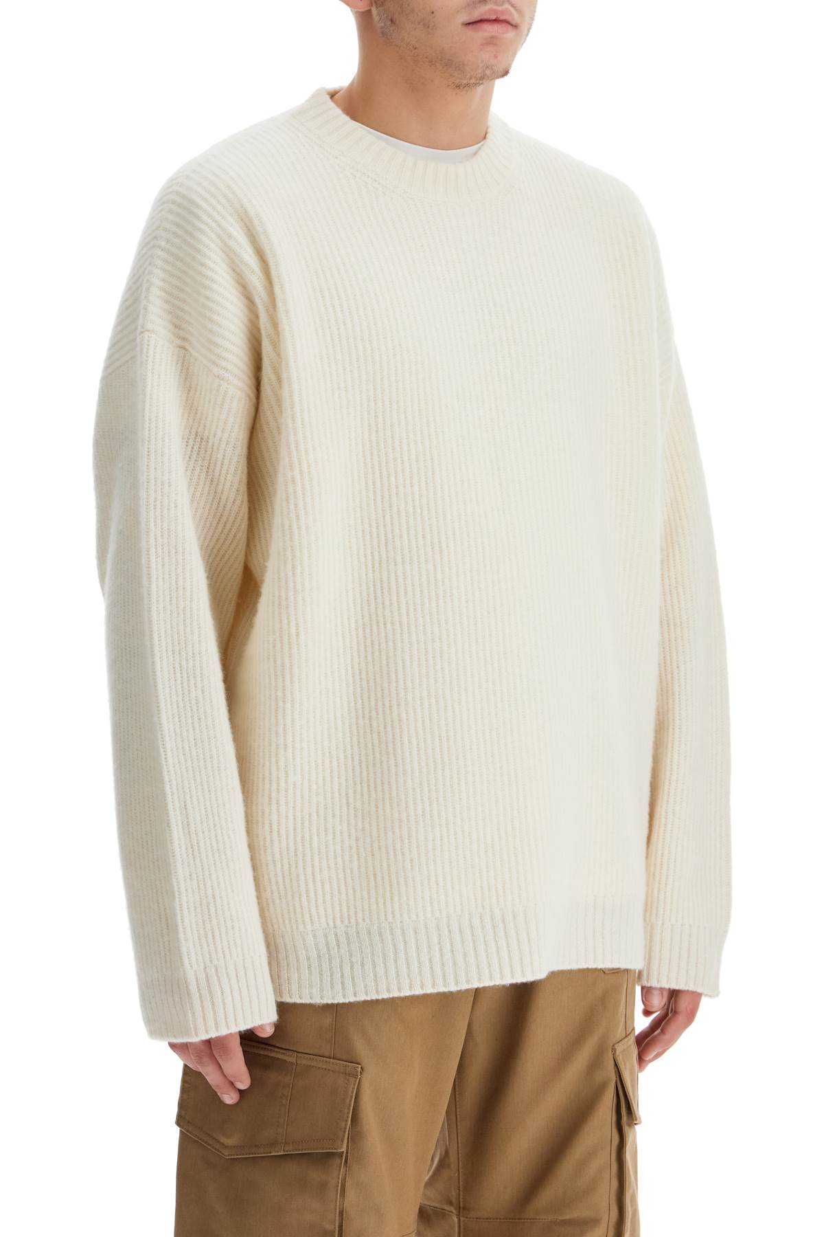 Shop Golden Goose Ribbed Wool Pullover Sweater In Heritage White (white)