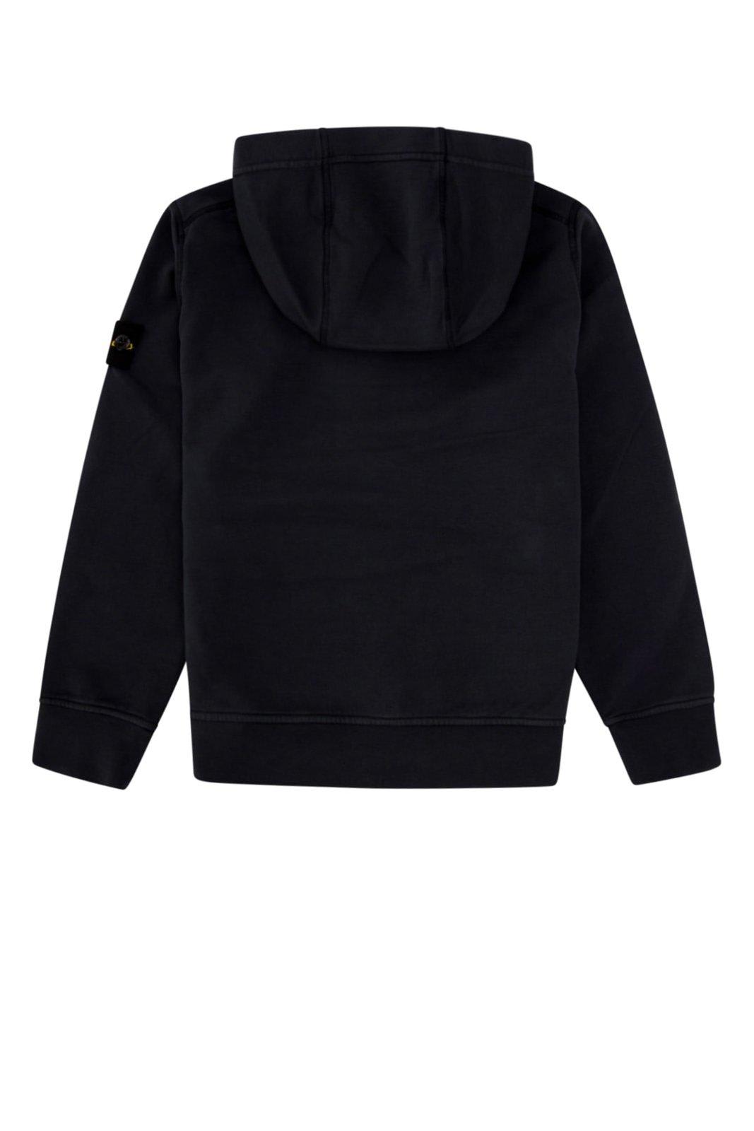 Shop Stone Island Junior Compass-patch Long-sleeved Hoodie In Black