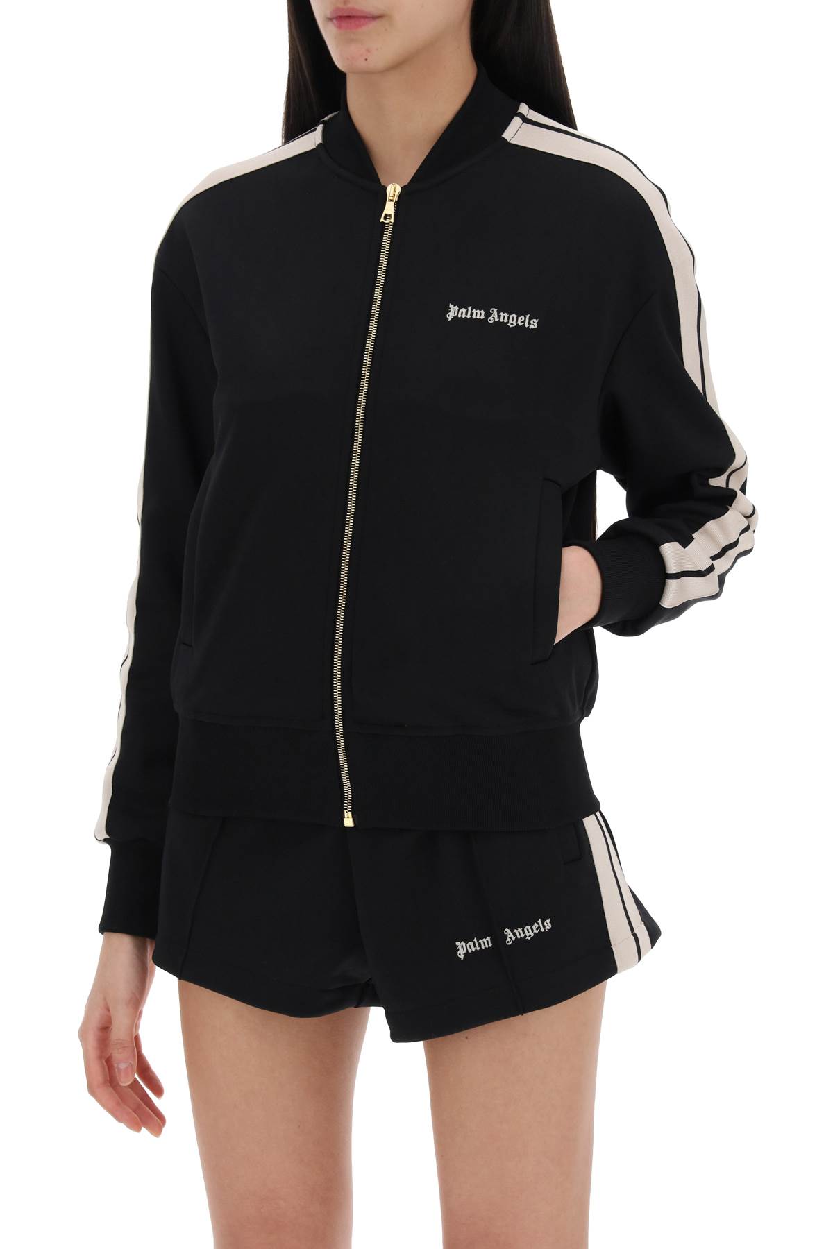 Shop Palm Angels Track Sweatshirt With Contrast Bands In Black Off White (black)