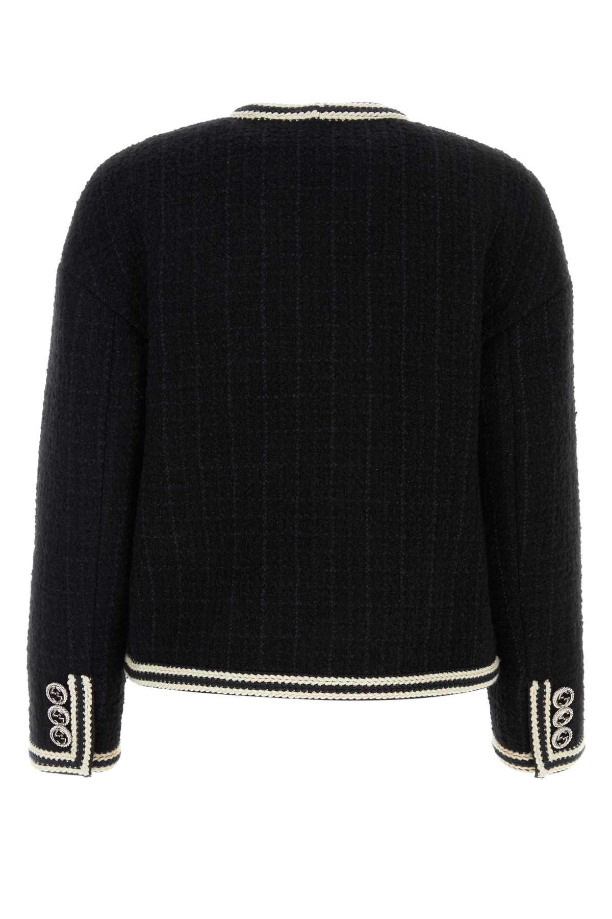 Shop Gucci Black Tweed Blazer In Blackmix