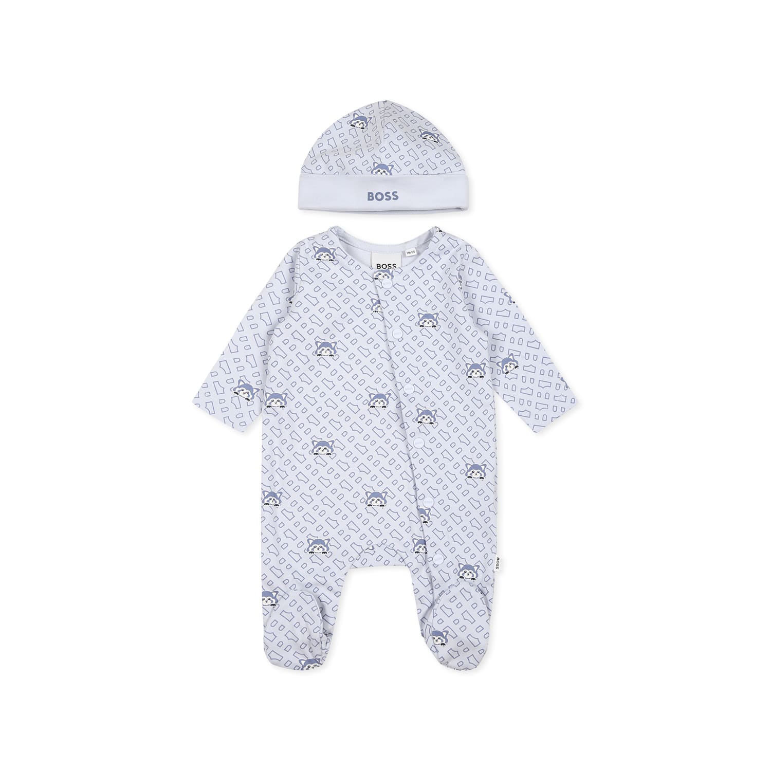 Hugo Boss Light Blue Babygrow Set For Baby Boy With Logo In Light Blue