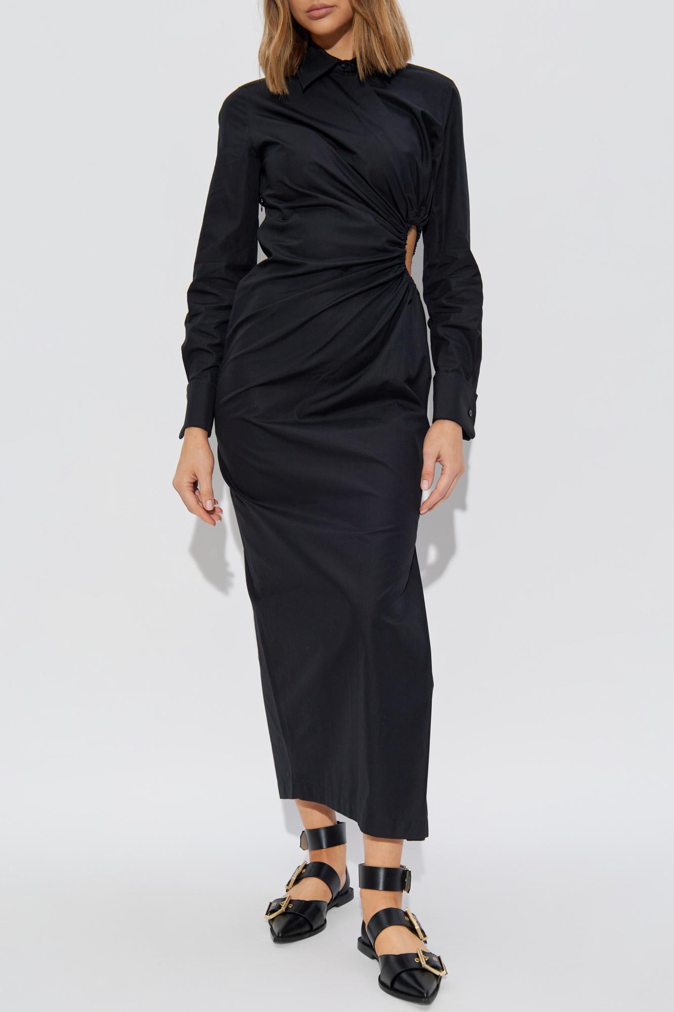 Max Mara Cotton Dress With Cut-out Design And Ruched Detail In Black
