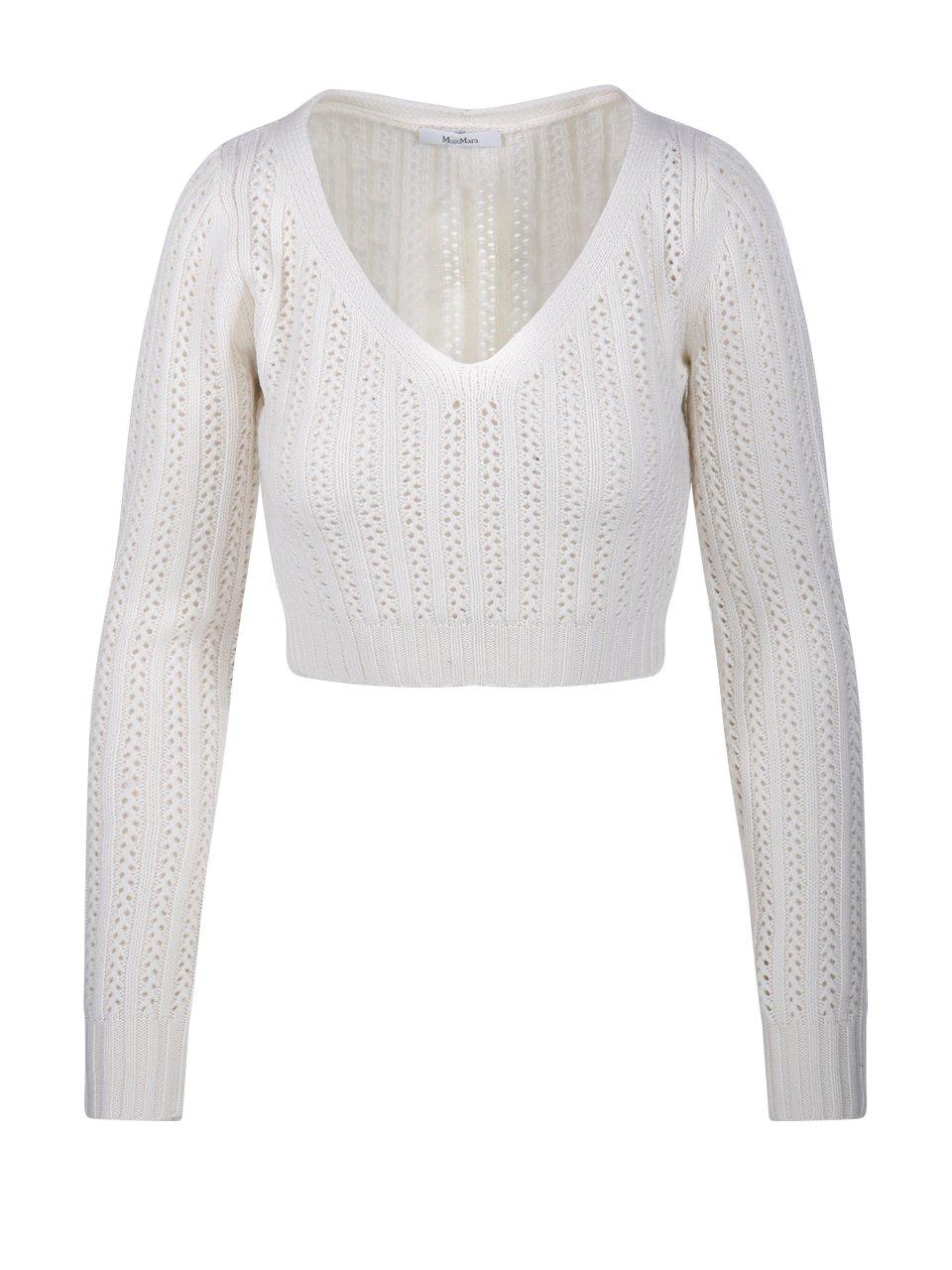 Shop Max Mara V-neck Long-sleeved Top In Cream