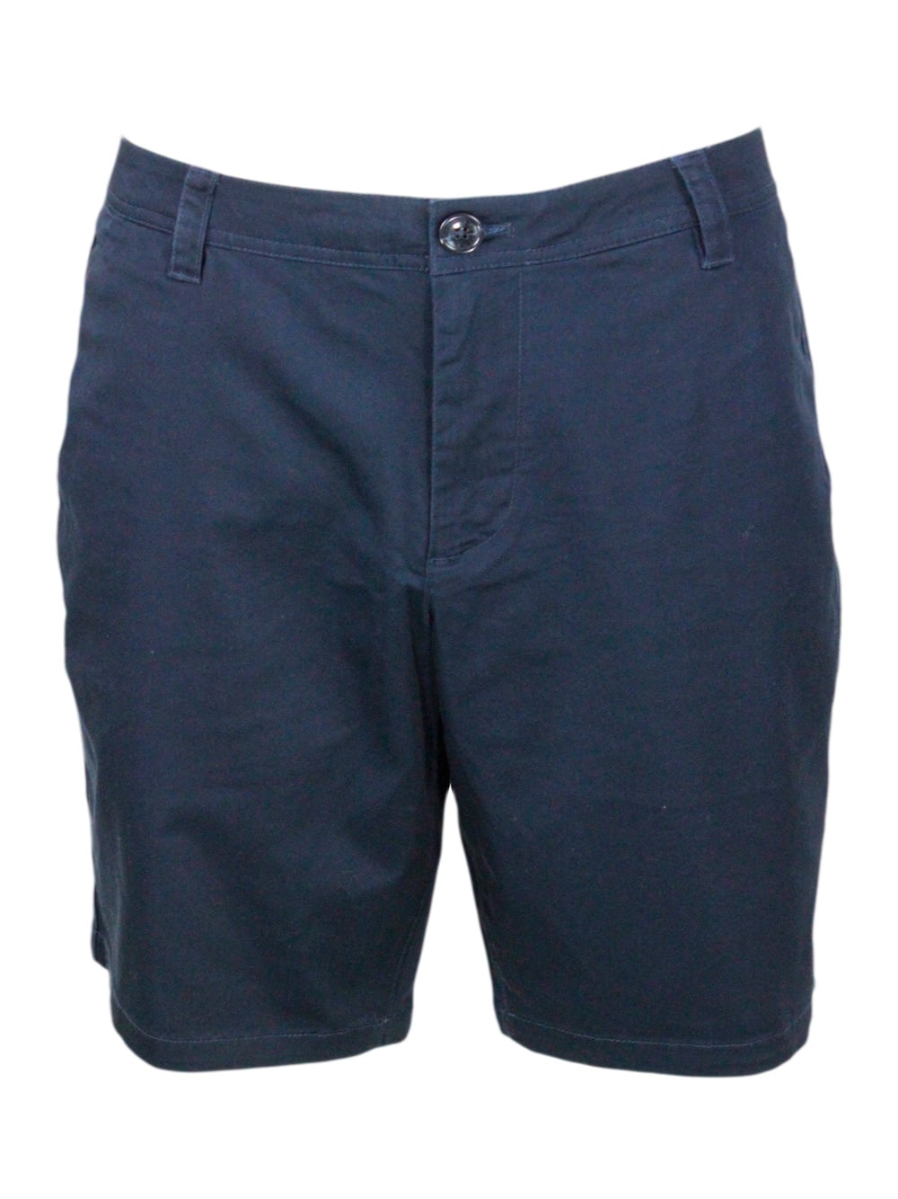 Stretch Cotton Bermuda Shorts With Welt Pockets And Zip And Button Closure