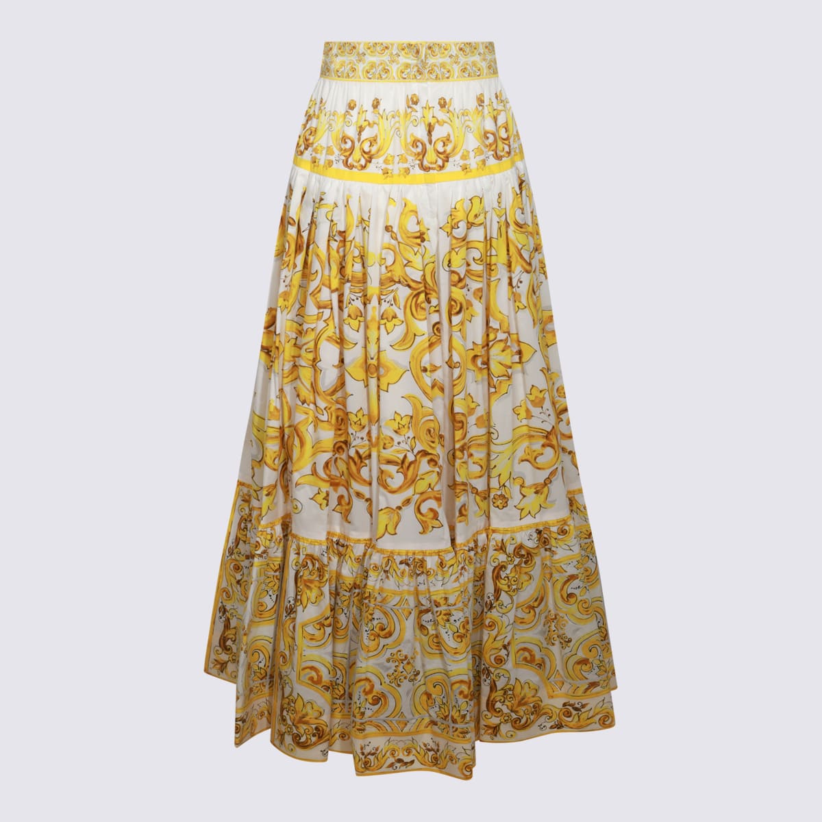 Shop Dolce & Gabbana White And Yellow Skirt In Mix Maiolica Giallo