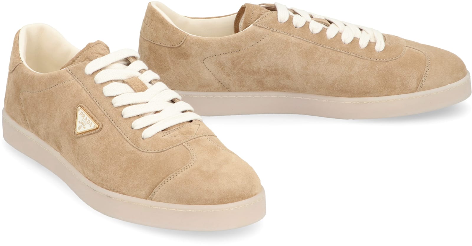 Shop Prada Lane Suede Sneakers In Ecru