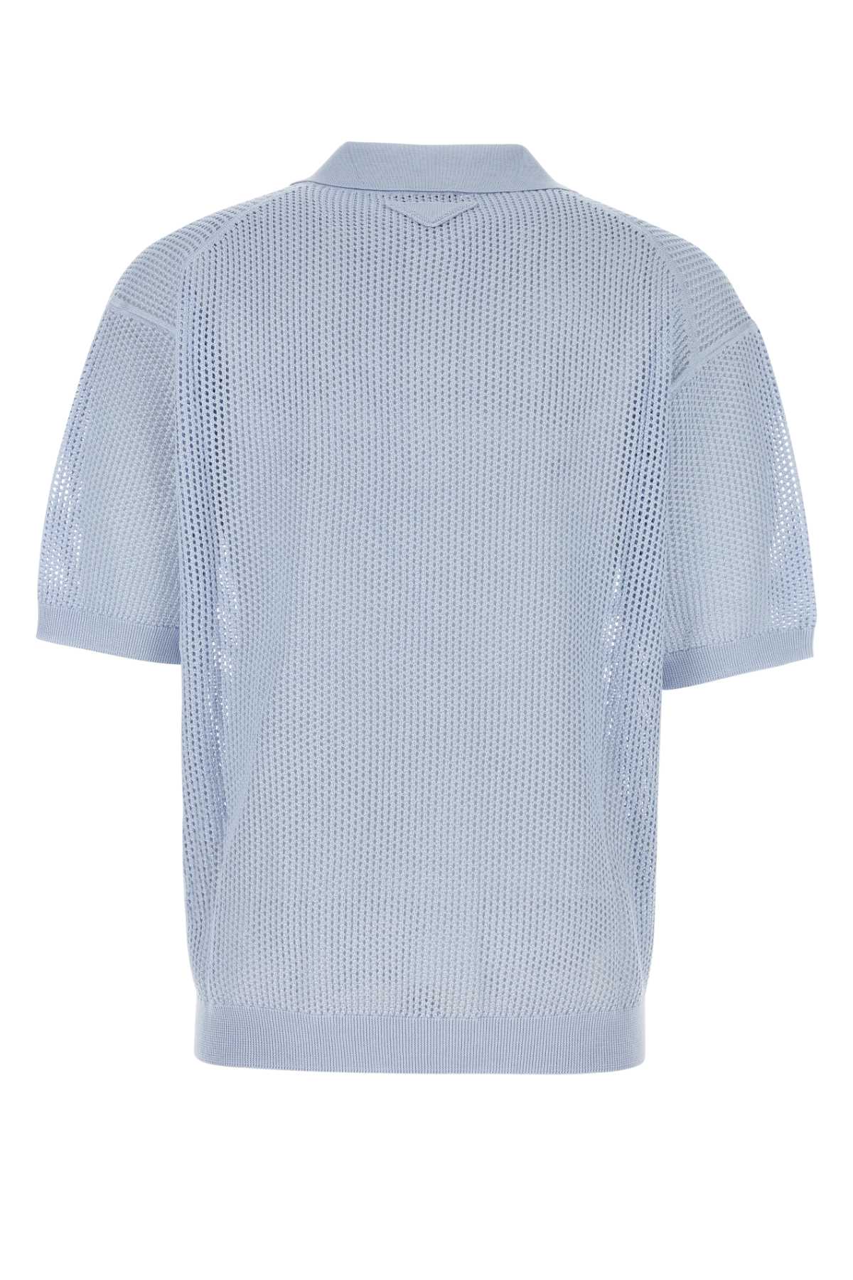 Shop Prada Powder Blue Silk Blend Polo Shirt In Azzurro