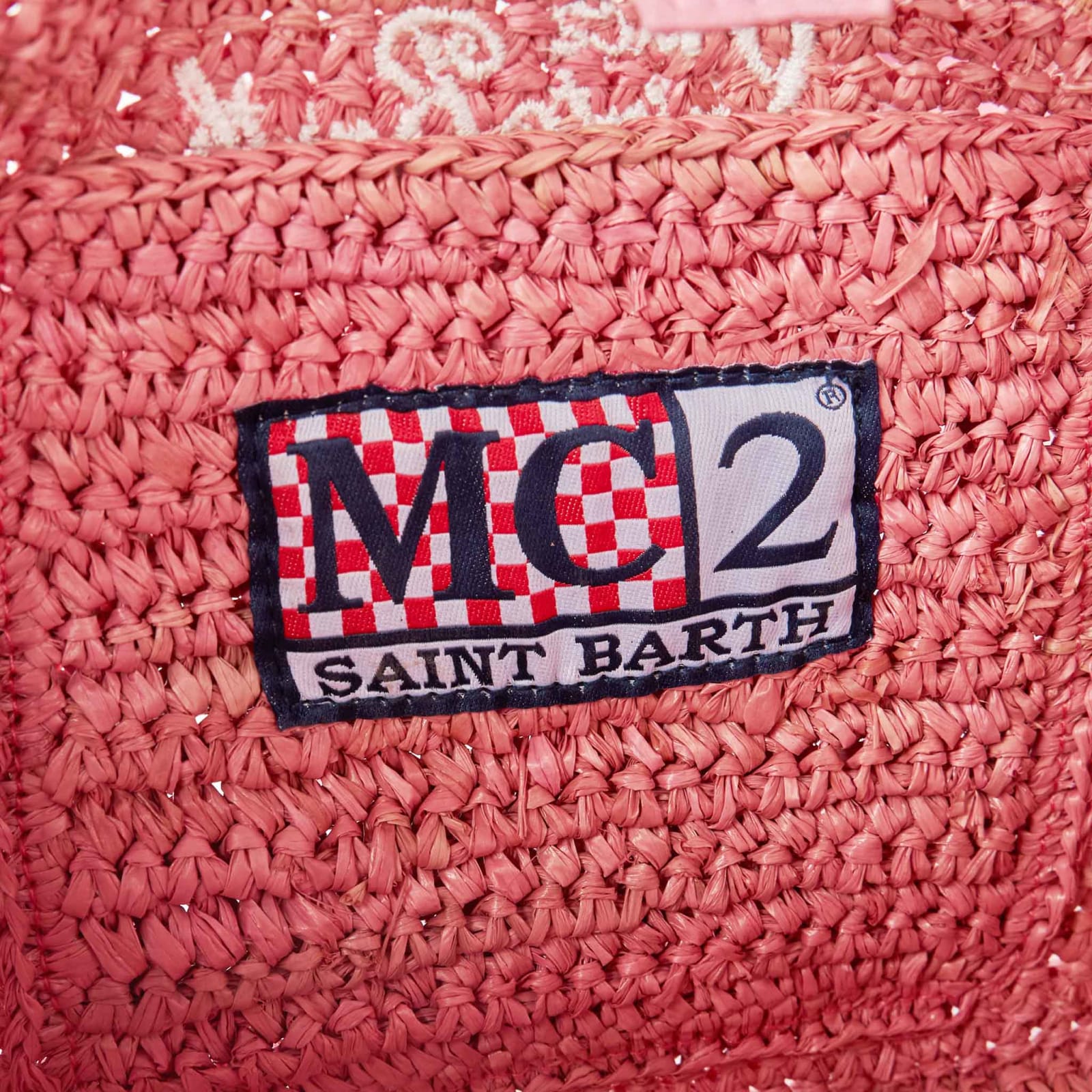 Shop Mc2 Saint Barth Colette Pink Raffia Handbag With Saint Barth Embroidery