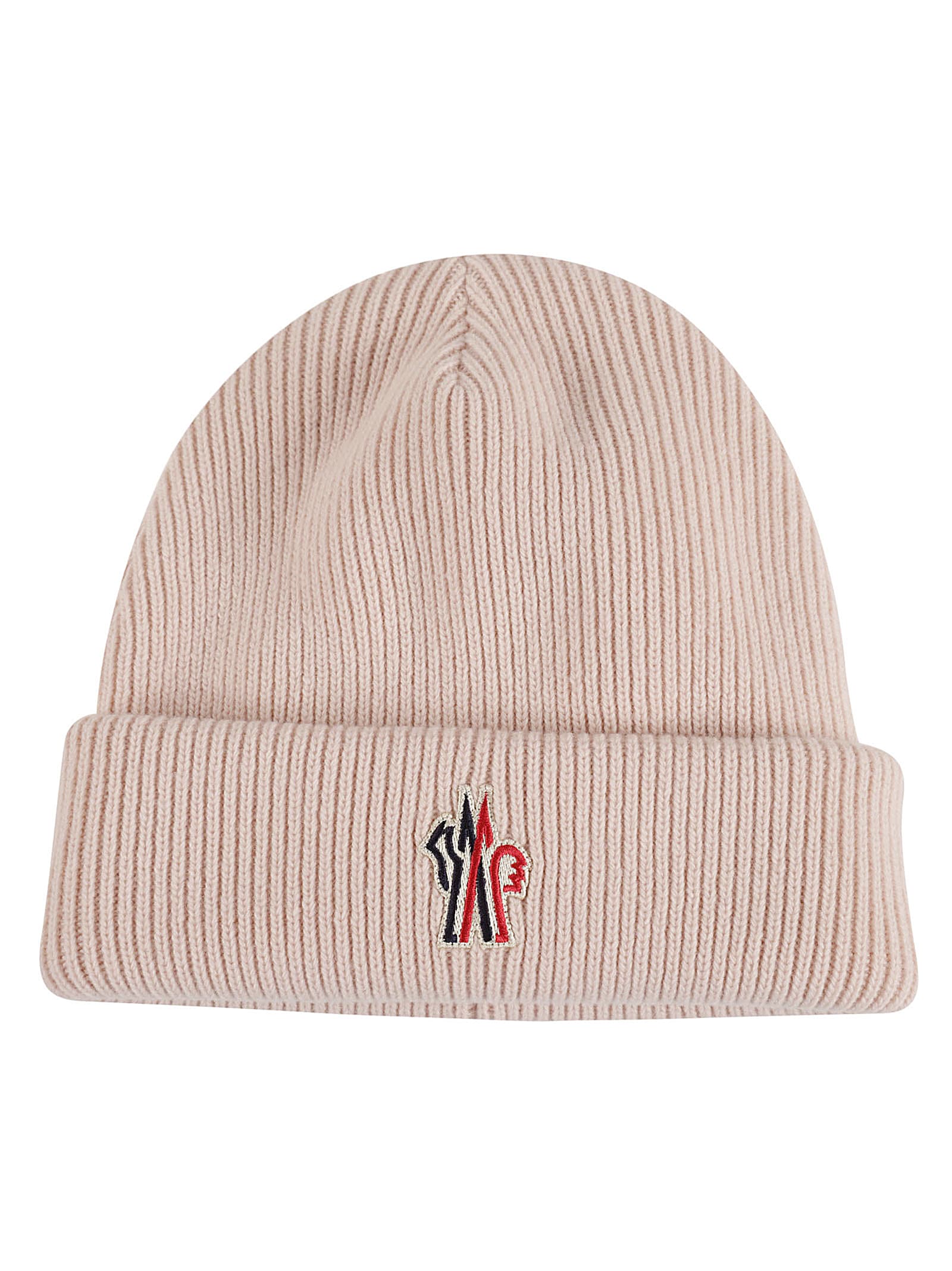 Shop Moncler Logo Ribbed Beanie In Pink