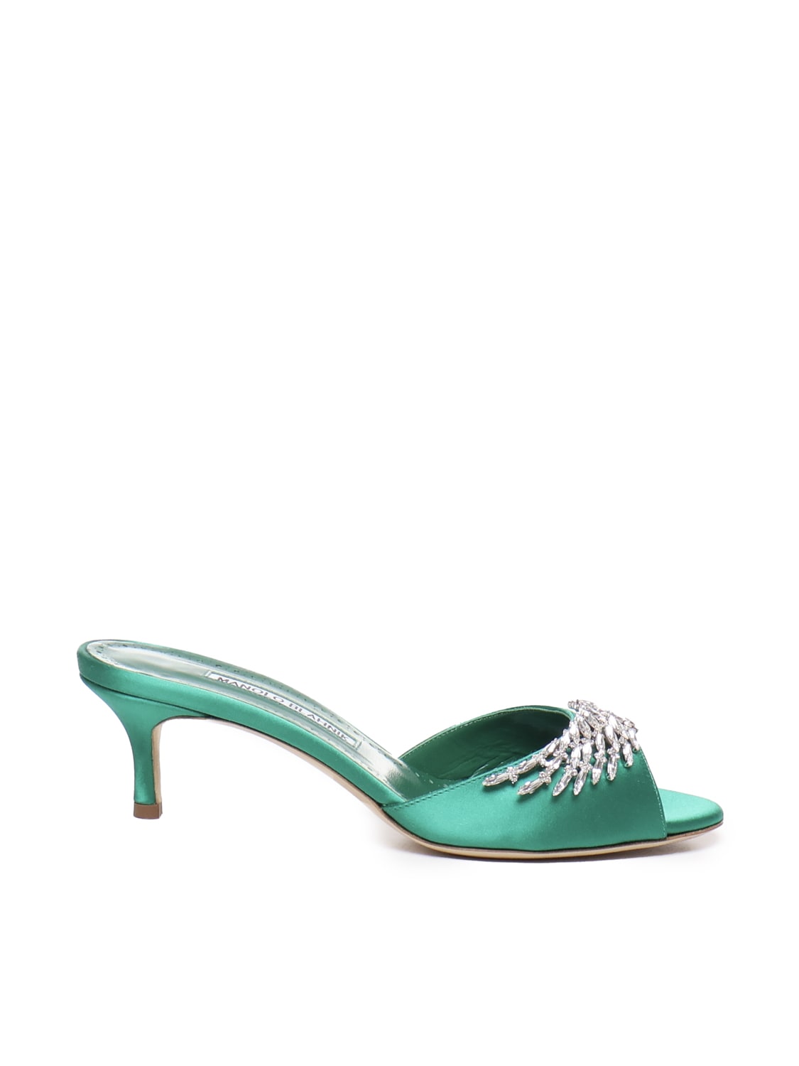 Shop Manolo Blahnik Lumada Sabots Decorated With Satin Jewels In Green