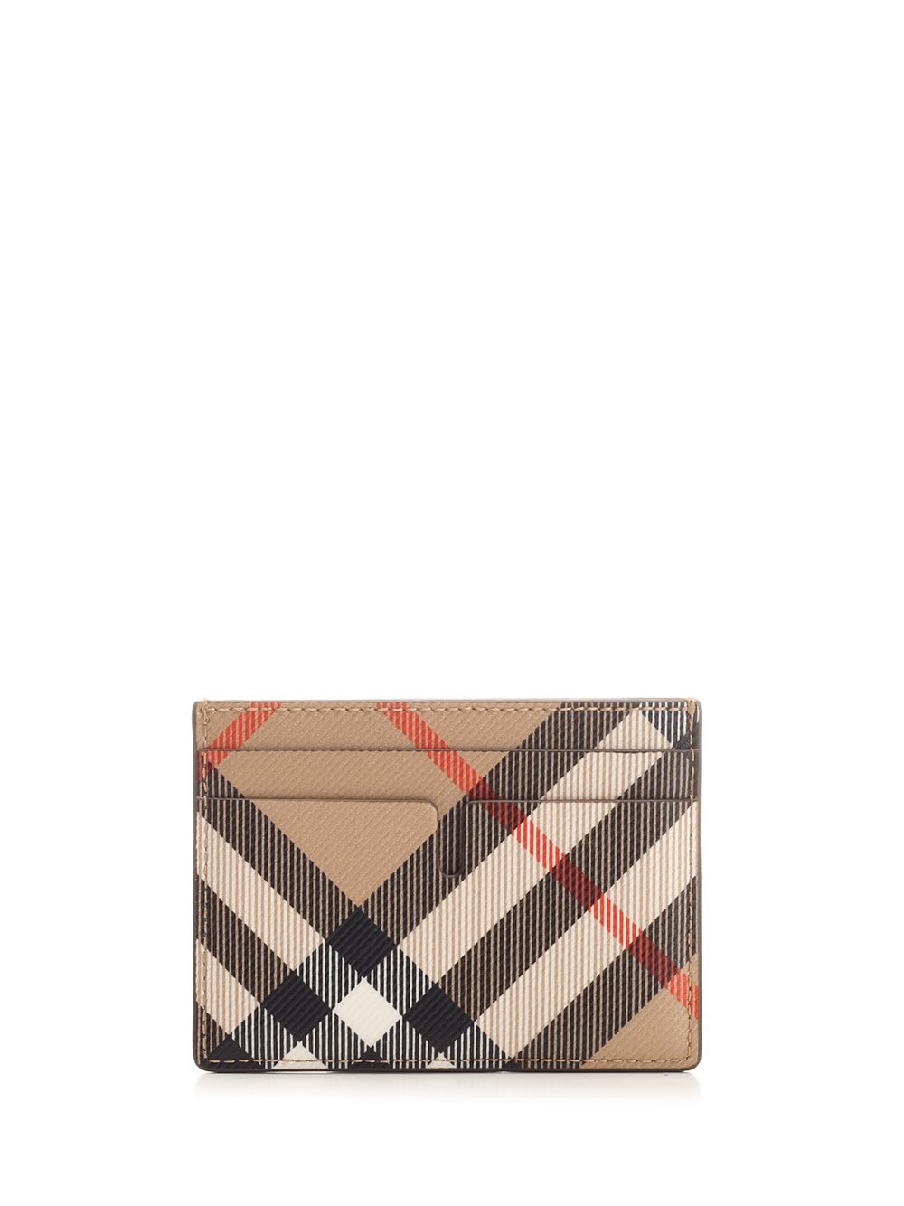 Shop Burberry Card Holder In  Check In Beige