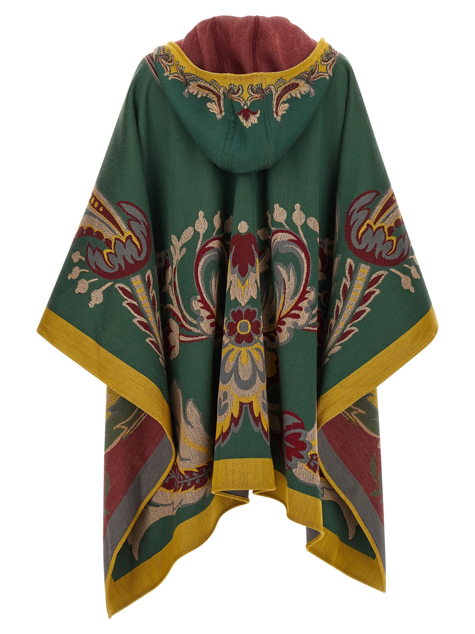 Etro Paisley-motif Long Hooded Wool Cape In Green