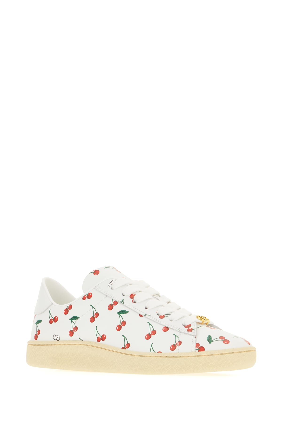 Valentino Garavani Royco Sneaker In Nappa Calfskin With Cherryfic Pattern In White