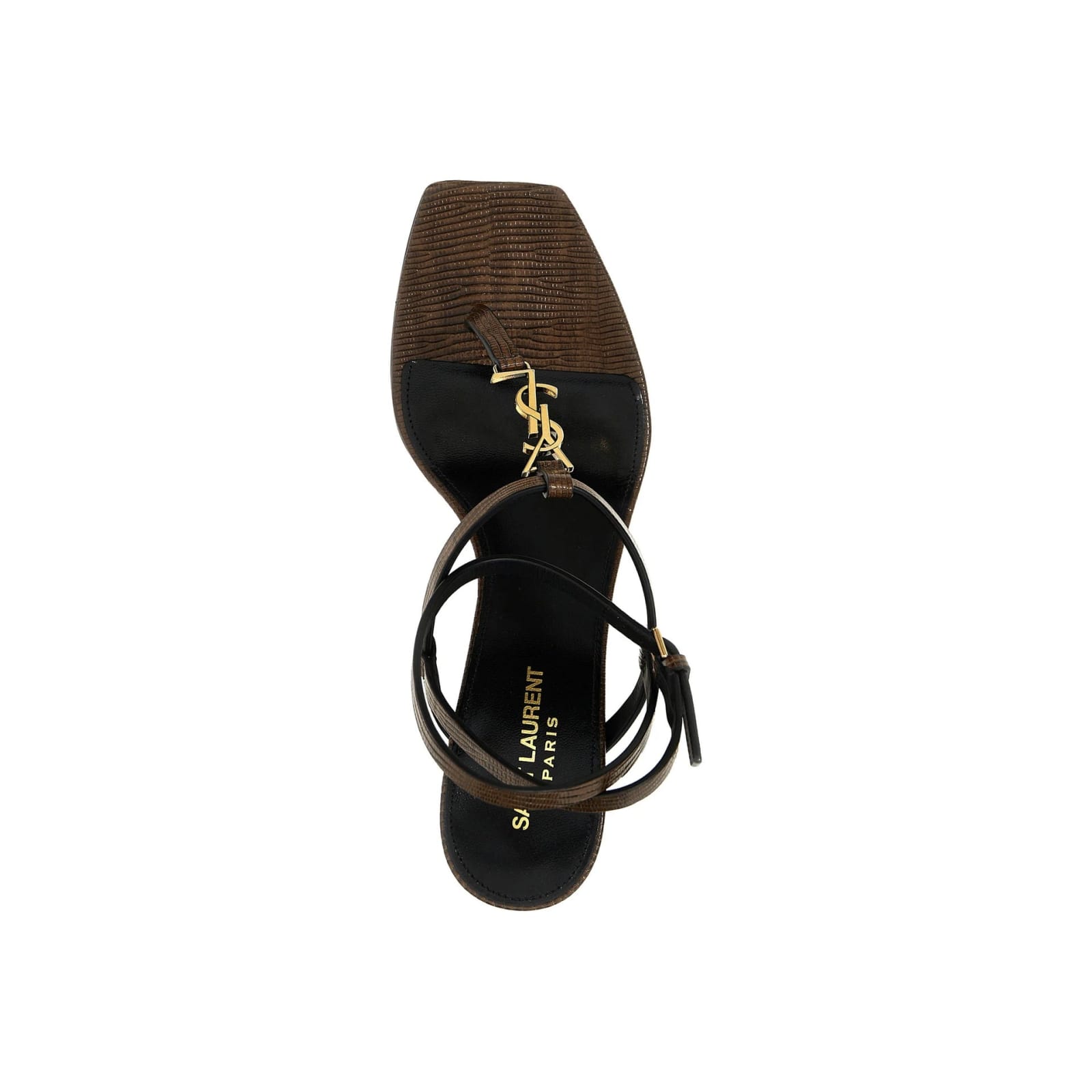 Shop Saint Laurent Cassandra Leather Flip-flop Sandals In Brown