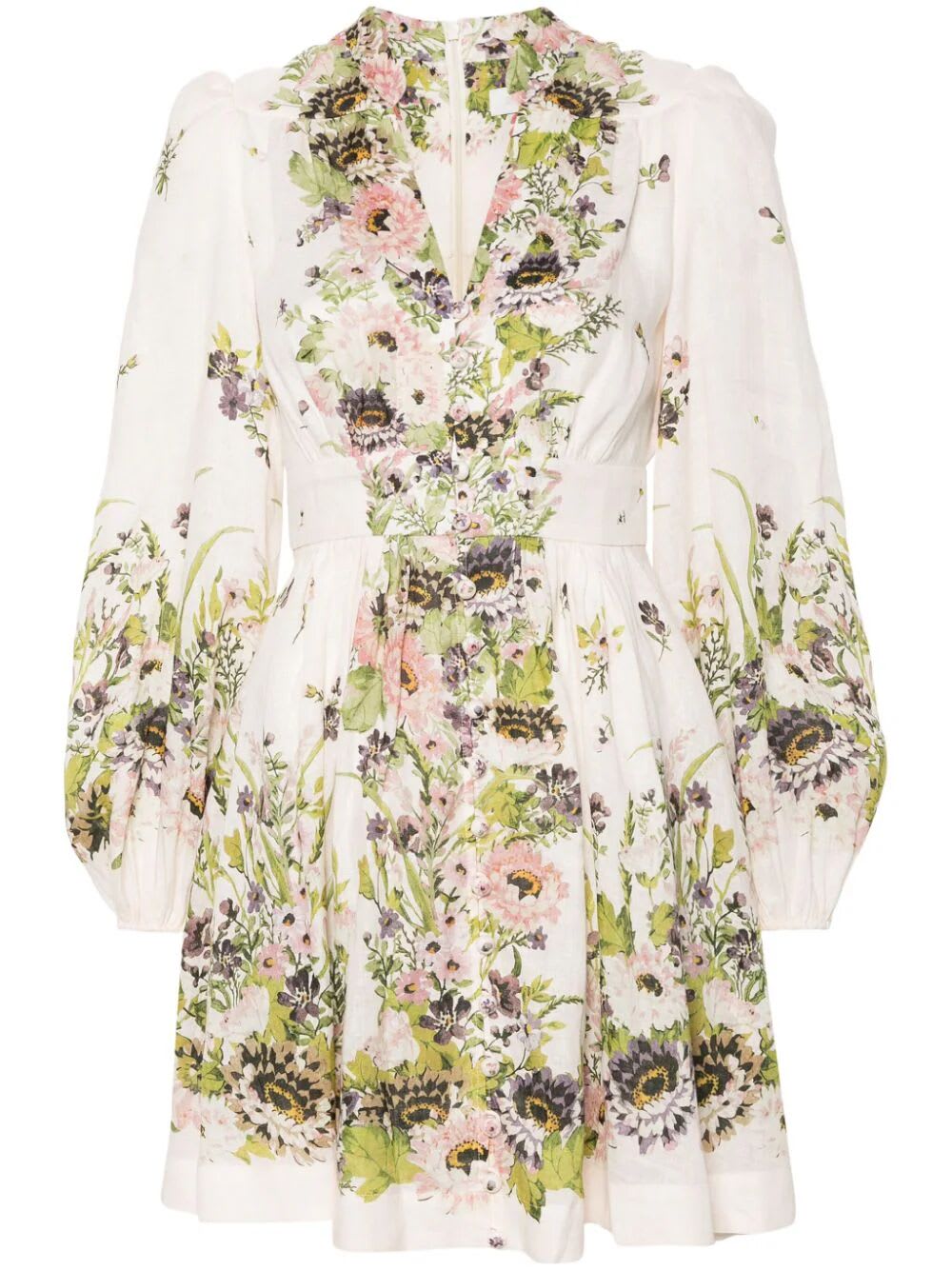 Shop Zimmermann Halliday Plunge Mini Dress In Cmfl Cream Multi Floral