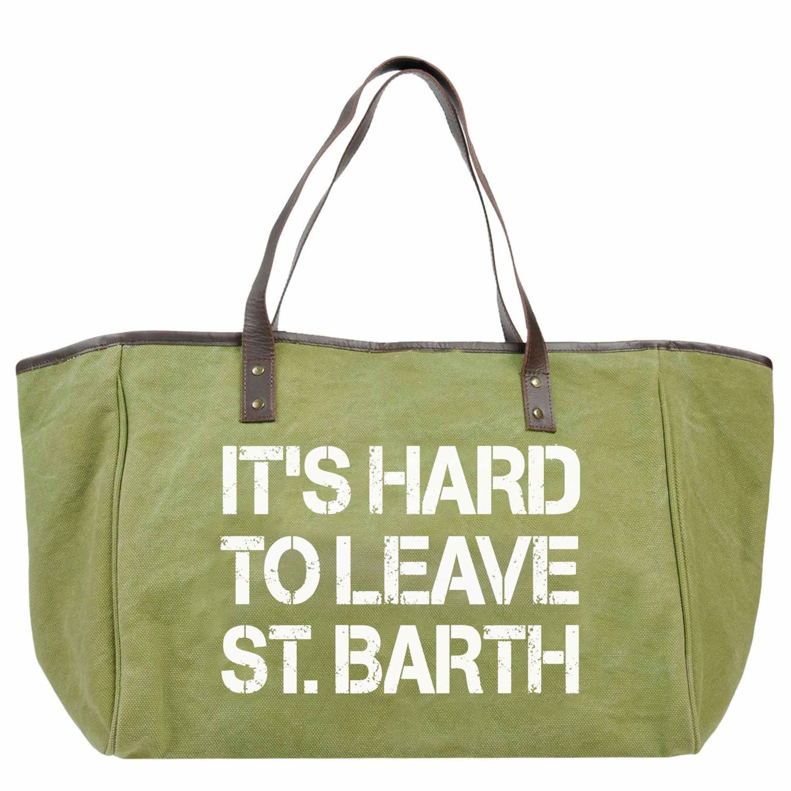 MC2 Saint Barth Military Green Canvas Bag With Leather Handles
