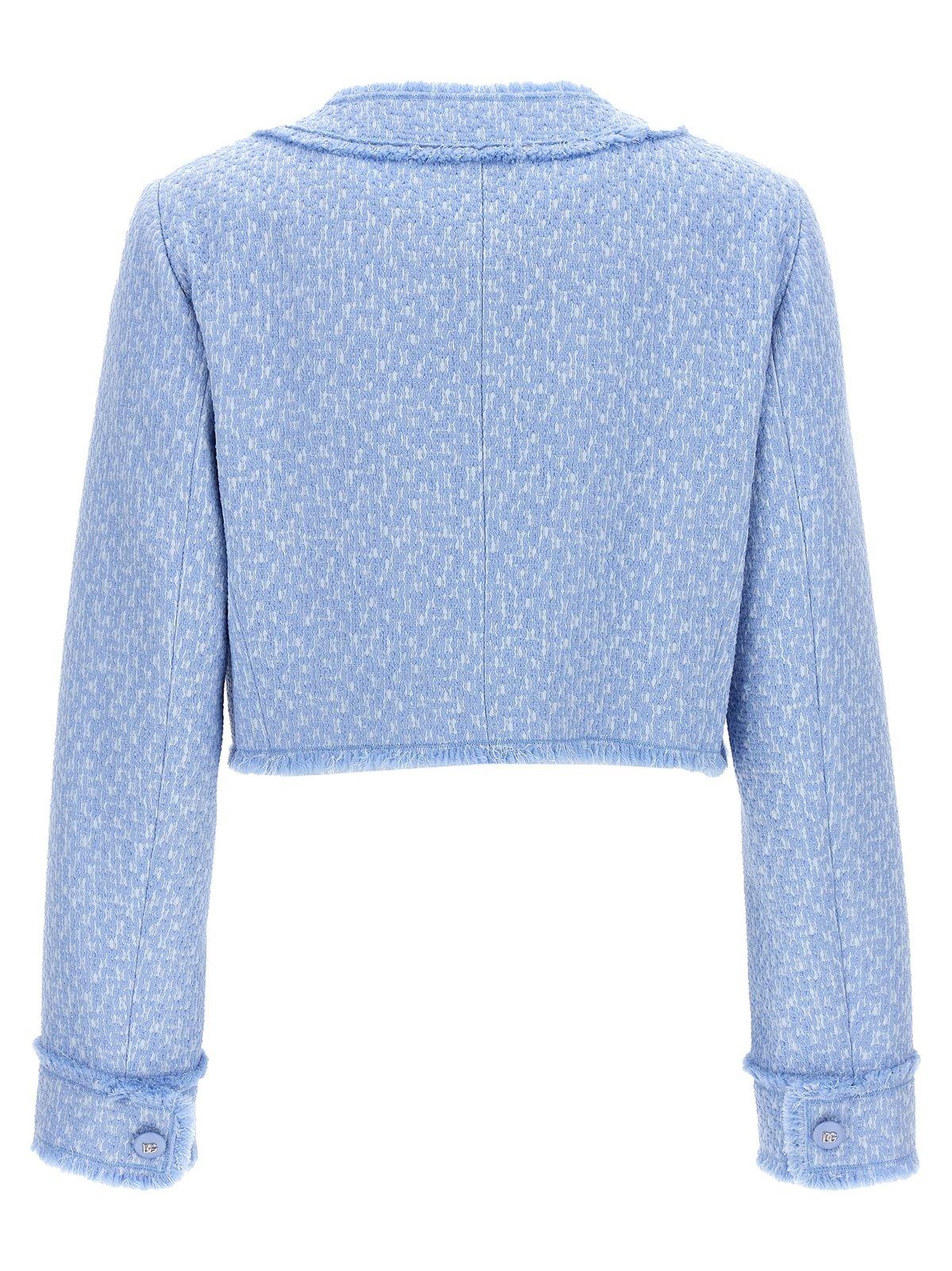 Shop Dolce & Gabbana Rachel Short Tweed Jacket In Clear Blue