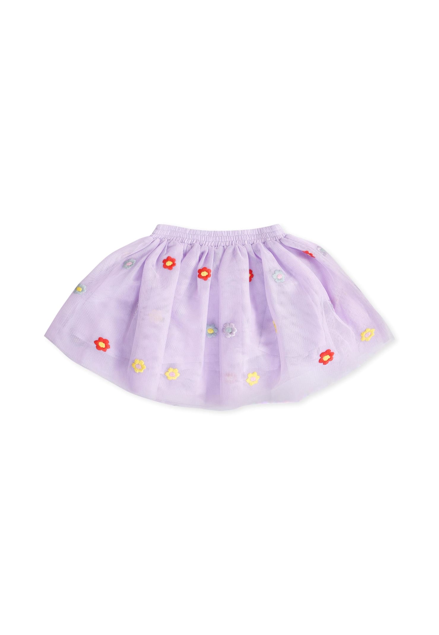 Stella Mccartney Lilac Skirt For Baby Girl With All-over Embroidered Colorful Flowers In Purple