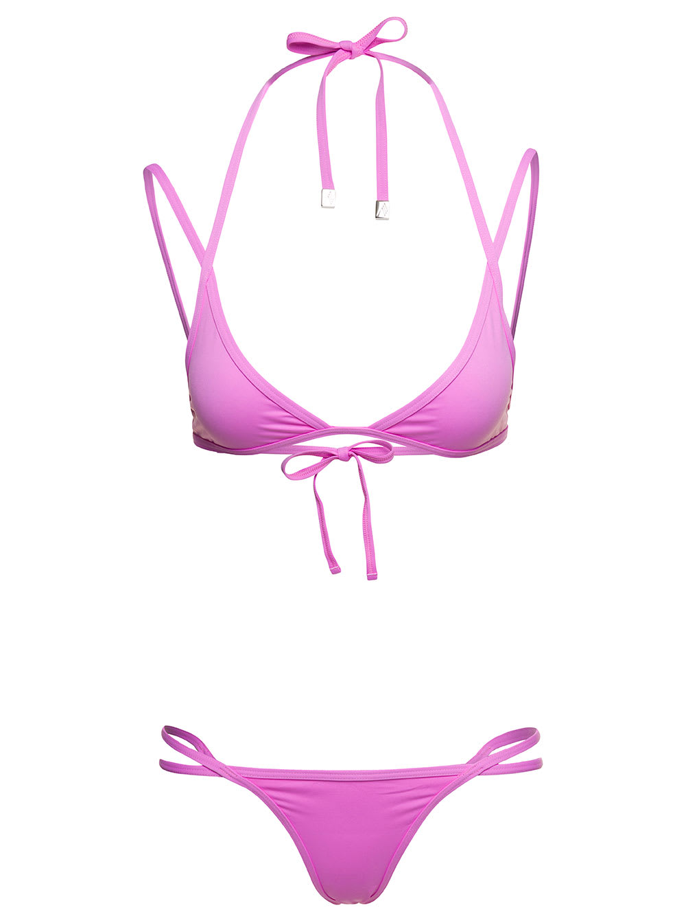Shop Attico Triangle Cup Bikini Set In Pink Technical Fabric Woman