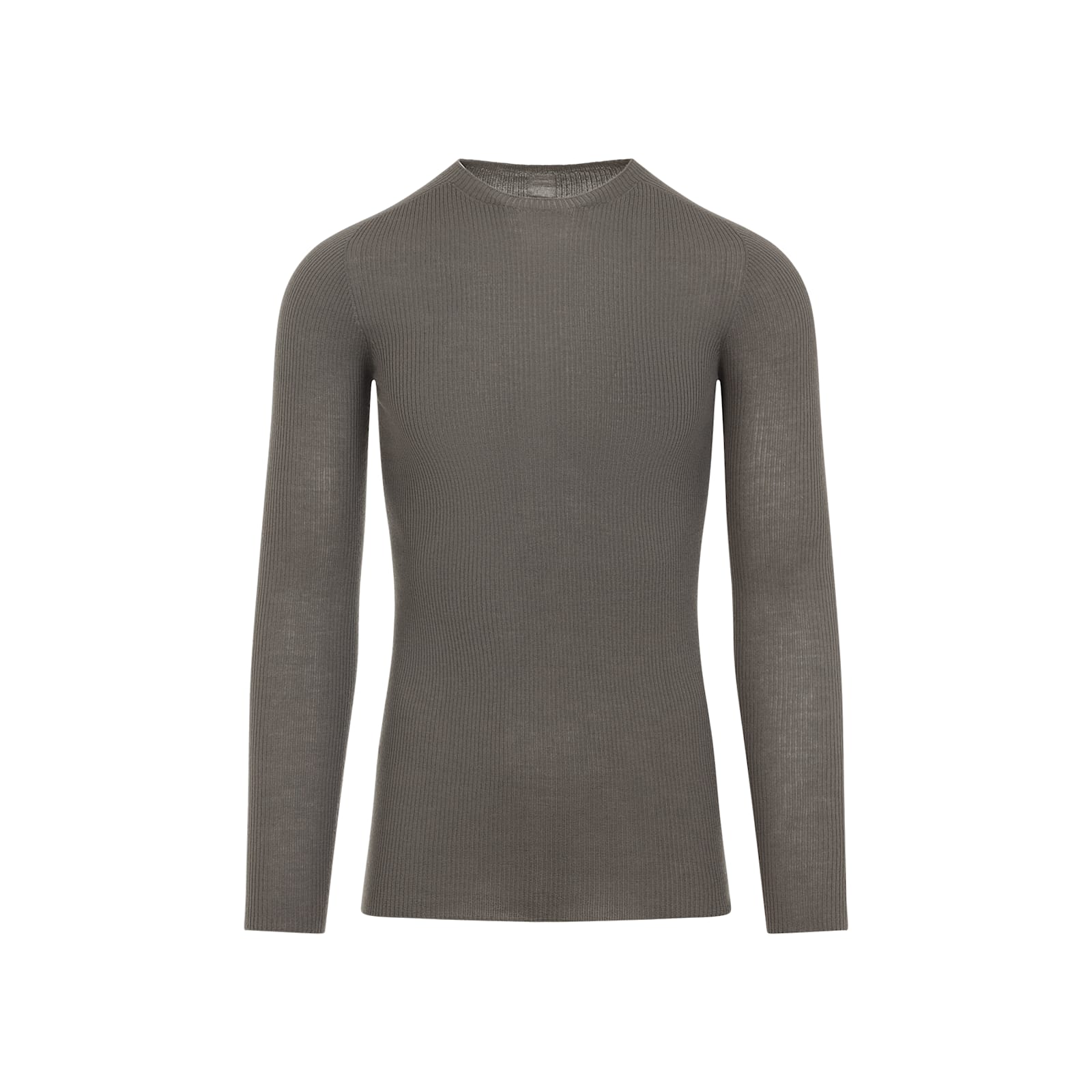 Rick Owens Ribbed Fitted Long-sleeved Top With Classic Crew Neckline In Gray
